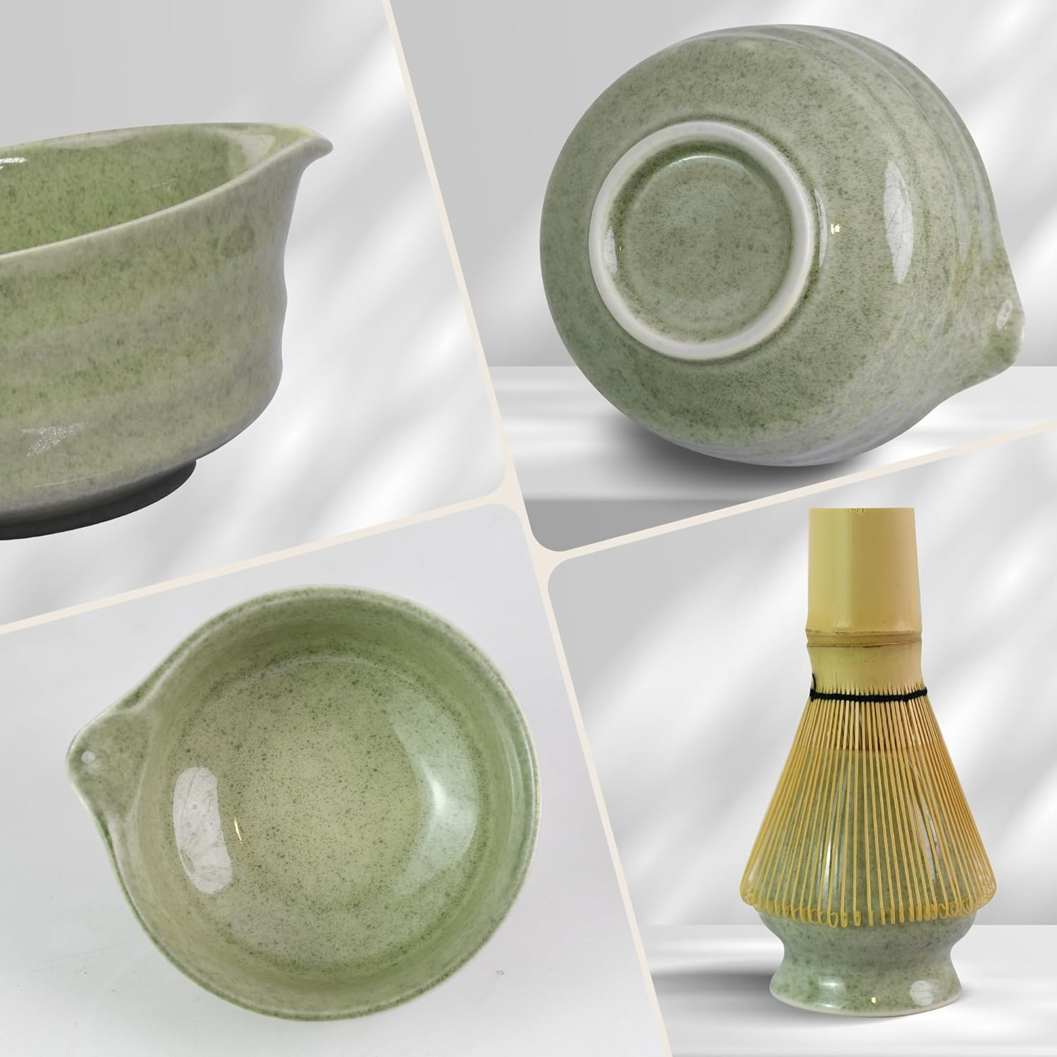 Myrthra 5PCS Matcha Whisk Set, Matcha Bowl with Spout, Bamboo Whisk, Bamboo Scoop, Ceramic Holder and Stainless Sifter for Tea Matcha Lover (Jade) image number 1