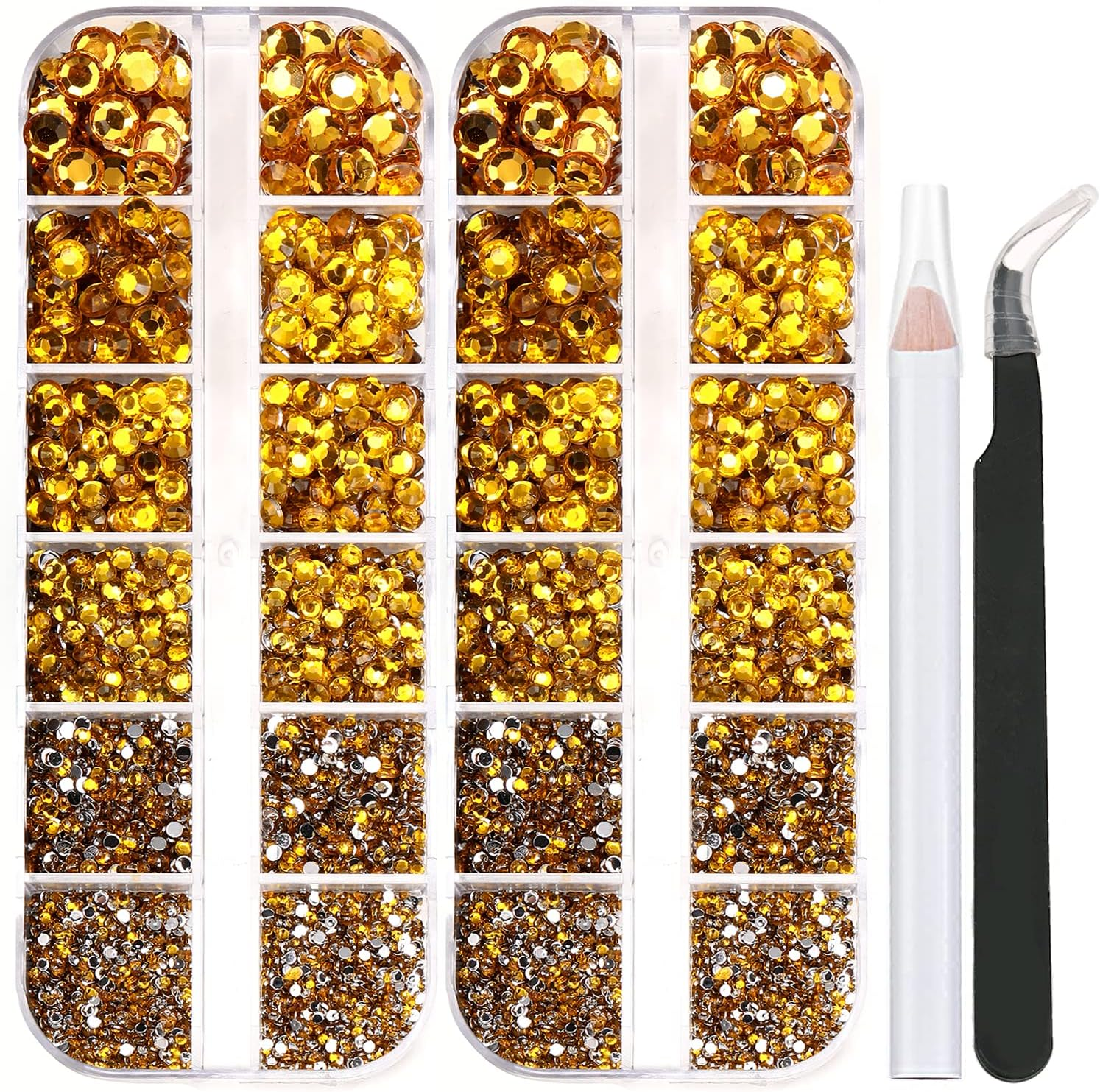 5320 Pieces Flat Back Gems round Crystal Rhinestones 6 Sizes (1.5-6 Mm) with Pick up Tweezer and Rhinestones Picking Pen for Crafts Nail Face Art Clothes Shoes Bags DIY (Golden) image number 2