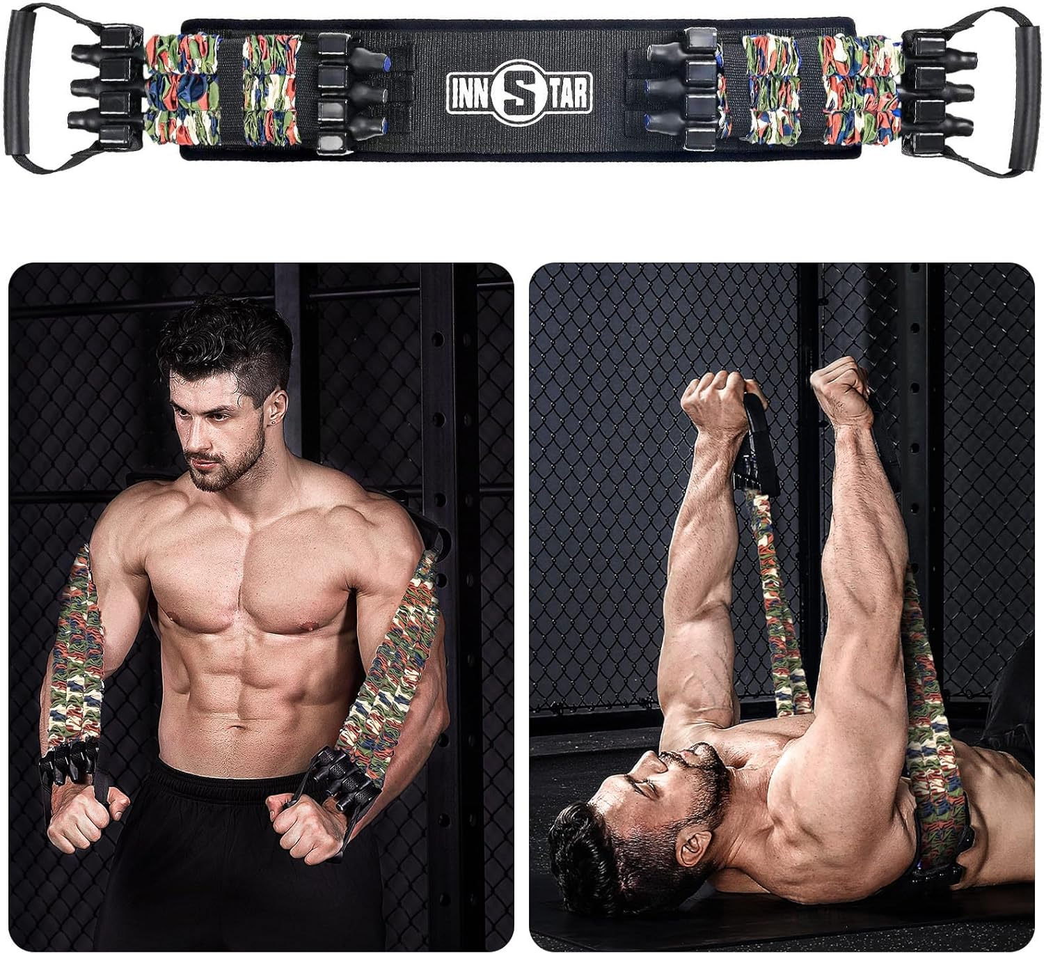 INNSTAR Adjustable Bench Press,Push up Resistance Bands, Chest Builder Workout Equipment, Arm Expander Resistance Training for Home Workout,Gym,Fitness,Travel Training-Patented Product