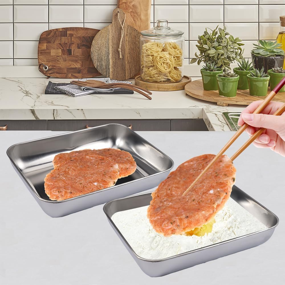 Baking Tray Set of 3, Stainless Steel Deep Baking Sheets Pans,25.5 X 19.5 X 5 Cm Non Stick Metal Baking Pans, Cooking Trays, Easy to Clean, Rectangle Cake Tin for Oven Baking, Cooking and Serving image number 2