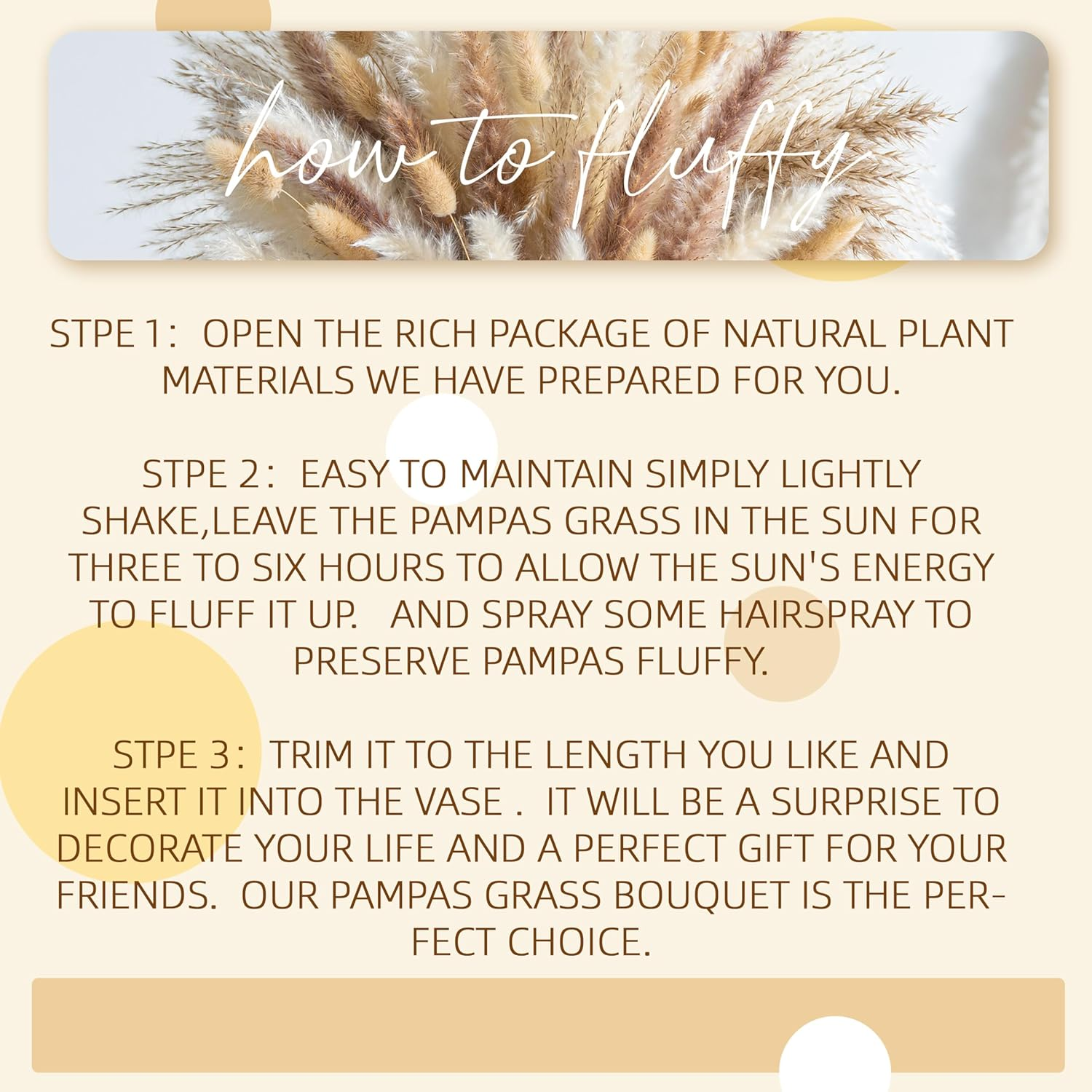 180PCS Natural Pampas Grass Mix Bouquet | Dried Pampas Bouquet for Wedding Boho Flowers Home Table Decor Desk Decor, Rustic Farmhouse Decor (180PCS) image number 3