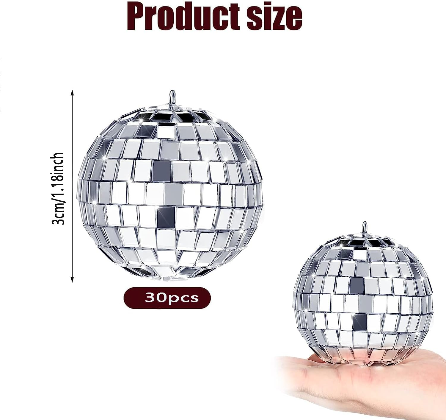 30Pcs Small Mirror Disco Ball, Christmas Ball Ornaments, Silver Hanging Decorations Reflective Mirror Ball Cake Decoratiodisco Party Supplies for Wedding Christmas Festive, 1.18In Diameter&hellip; image number 6