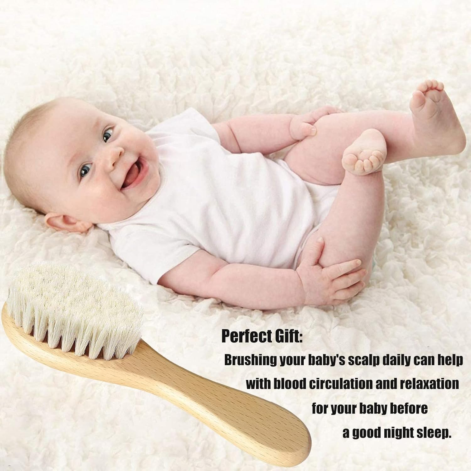 Baby Hair Brush with Wooden Handle and Super Soft Goat Bristles for Newborns & Toddlers