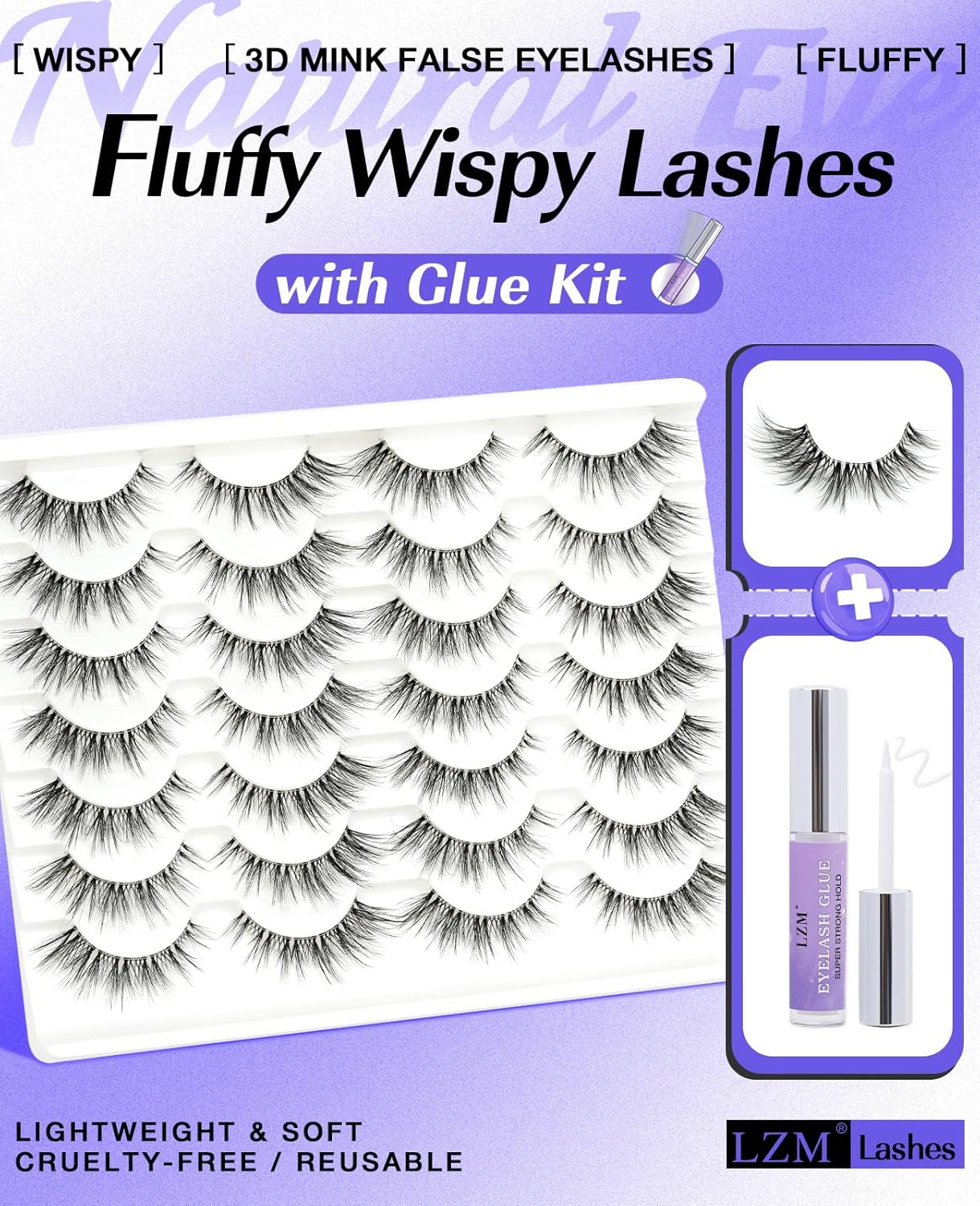 LZM False Eyelashes Strips Lashes 14Mm Fluffy Wispy Natural Look Clear Band 14 Pairs False Eyelashes 3D Full Dramatic Strip Fake Lashes (Dramatic) image number 4