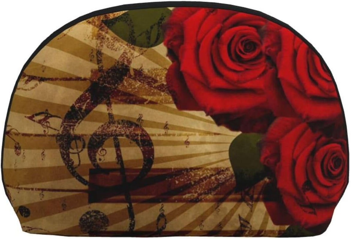 Cozimangoe Coin Pouch Makeup Bags Set, 2 Piece Shell Shape Cosmetic Bag with Pockets for Daily Travel Handbag Lipstick Keys Toiletry, Personalized Grunge Rose Vintage Music