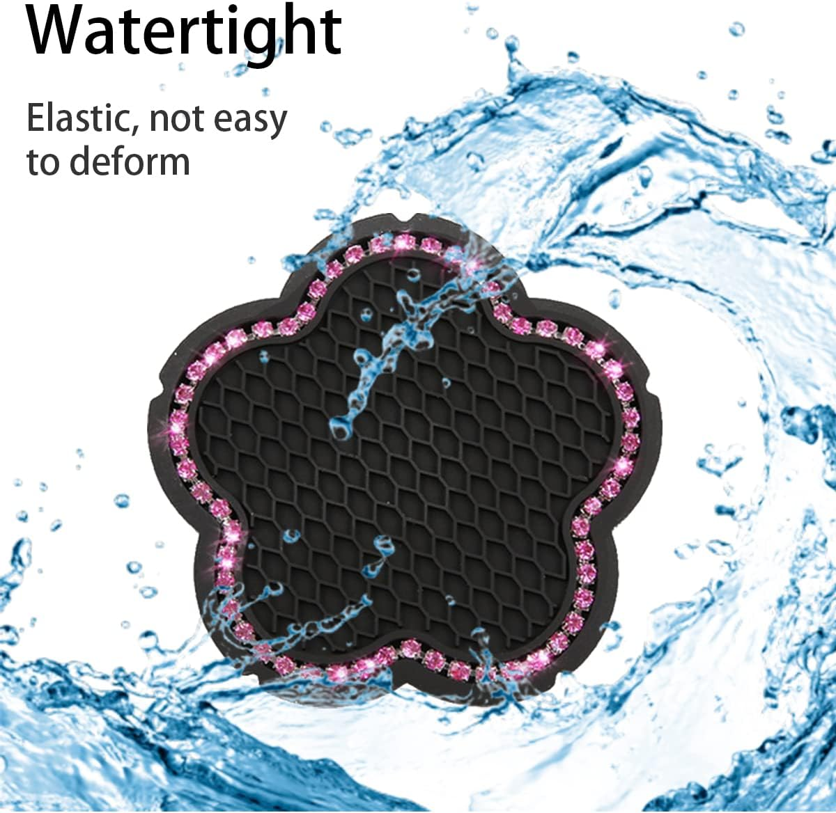 BELOMI 4PCS Bling Car Cup Holder Coaster, 2.75 Inch Crystal Anti-Slip Vehicle Cup Holder Insert Coaster, Rhinestone Cute Plum Blossom Pattern Auto Drink Mat, Universal for Women Girls(Pink) image number 2