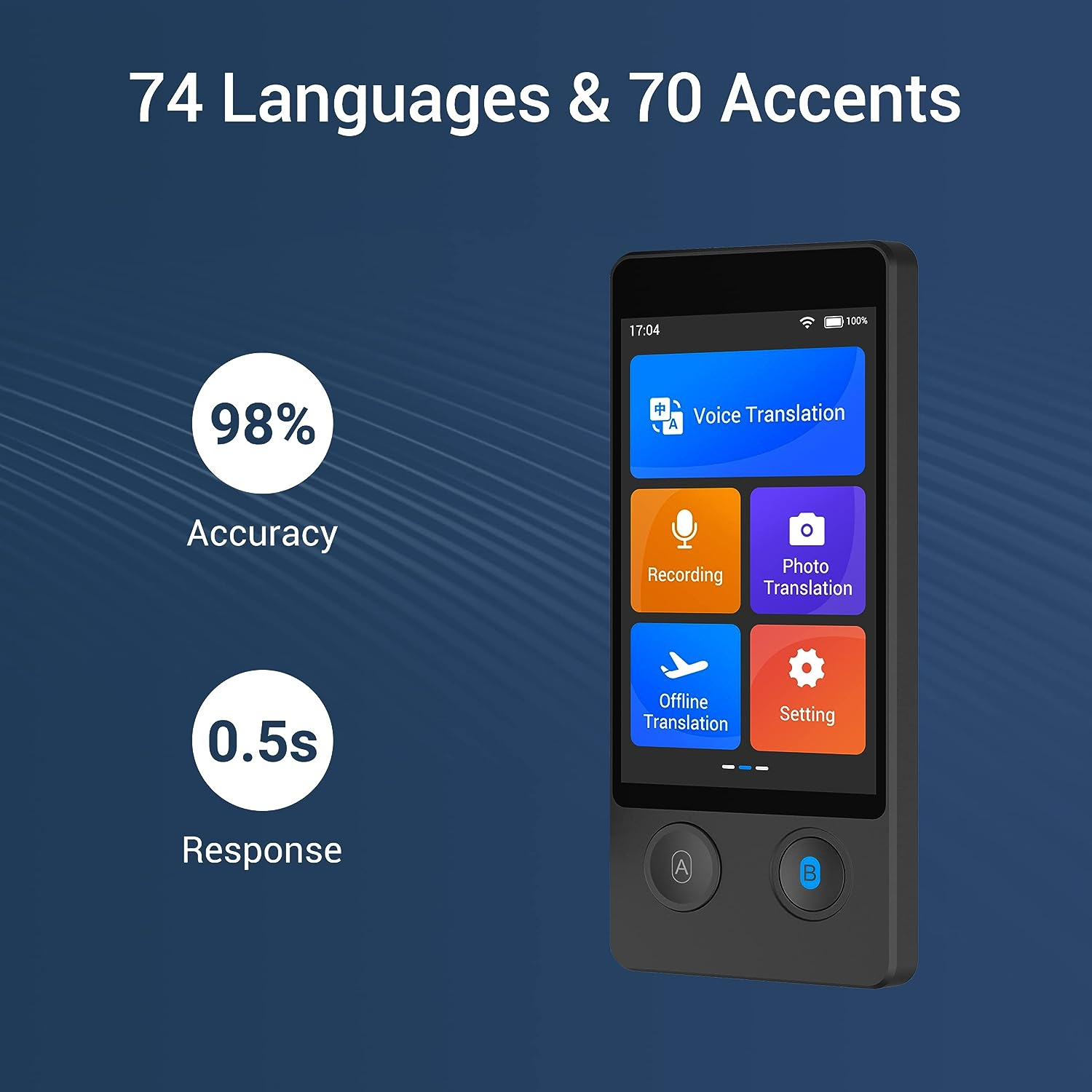 Offline Language Translator Device [Latest AI Voice Translator - W12] 144 Languages and Accents 97% Accuracy 0.5S Fast Response with 3.7 Inch Touchscreen Instant Two Way Translation