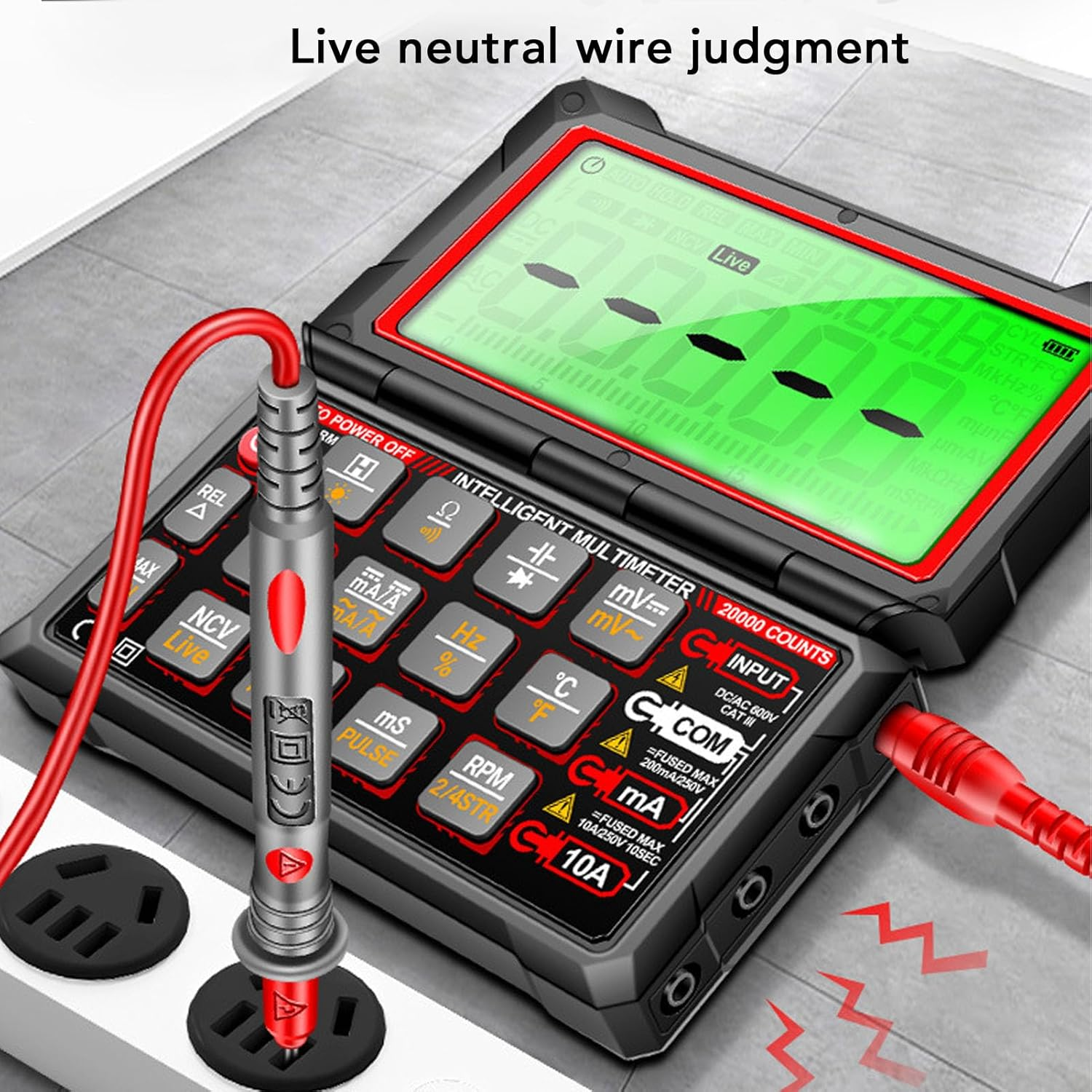 Digital Multimeter Tool, NCV Rechargeable Cable Identification Flip-Up Multimeter for Automotive Domestic Socket image number 6