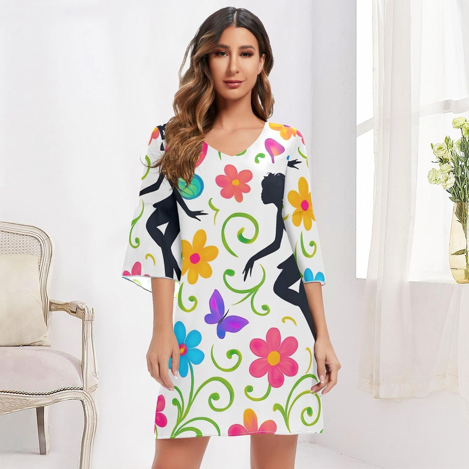 Fairy Butterfly Wings Chiffon Dress 3/4 Sleeve Maternity Dress Party image number 3