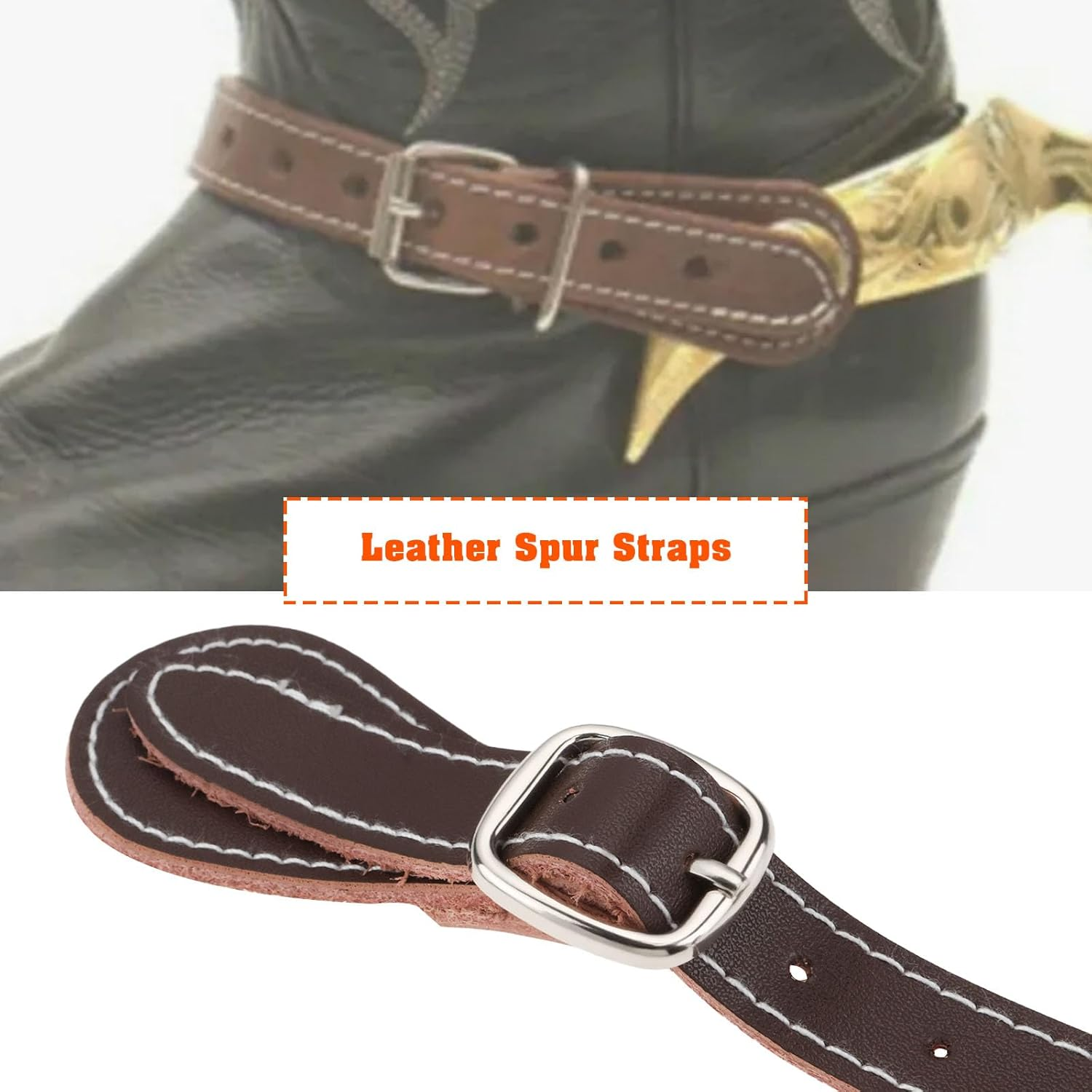 Ecsing 2Pcs Leather Spur Straps Adjustable Single Ply Cowhide Spur Straps for Horse Riders - Black image number 3