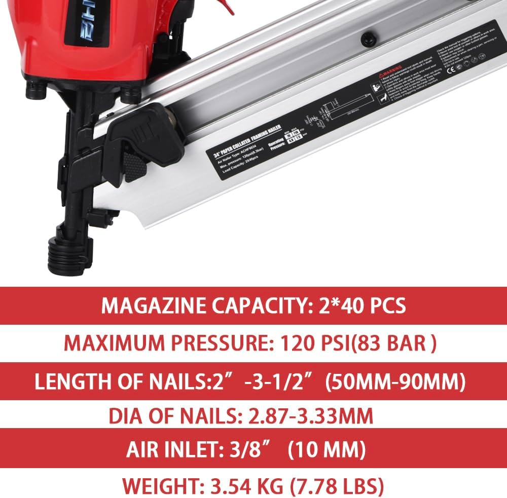 BHTOP 9034 Framing Nailer 34 Degree 3-1/2" with Depth Adjustment Professional Air Nail Gun image number 3