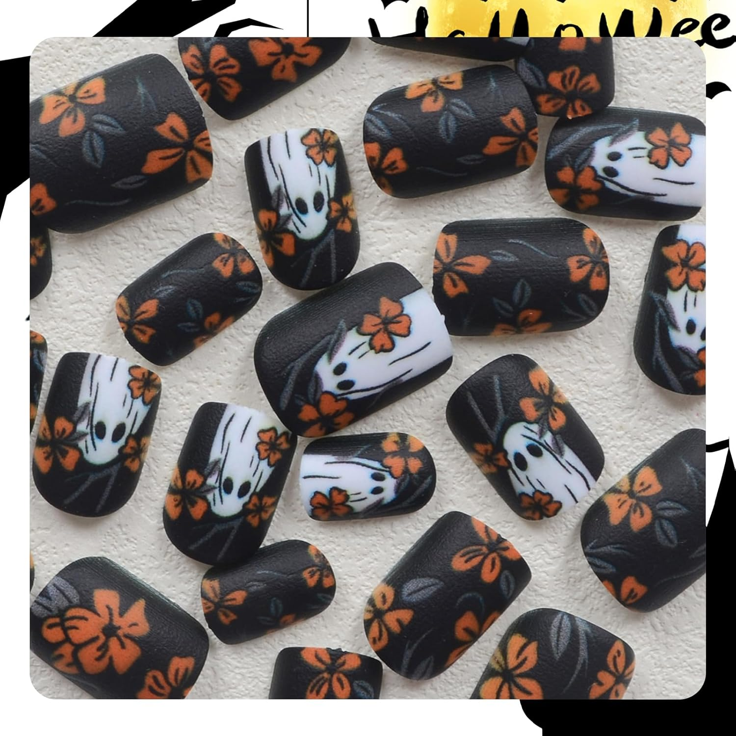 24-Piece Black Press on False Nail Set of Halloween image number 1
