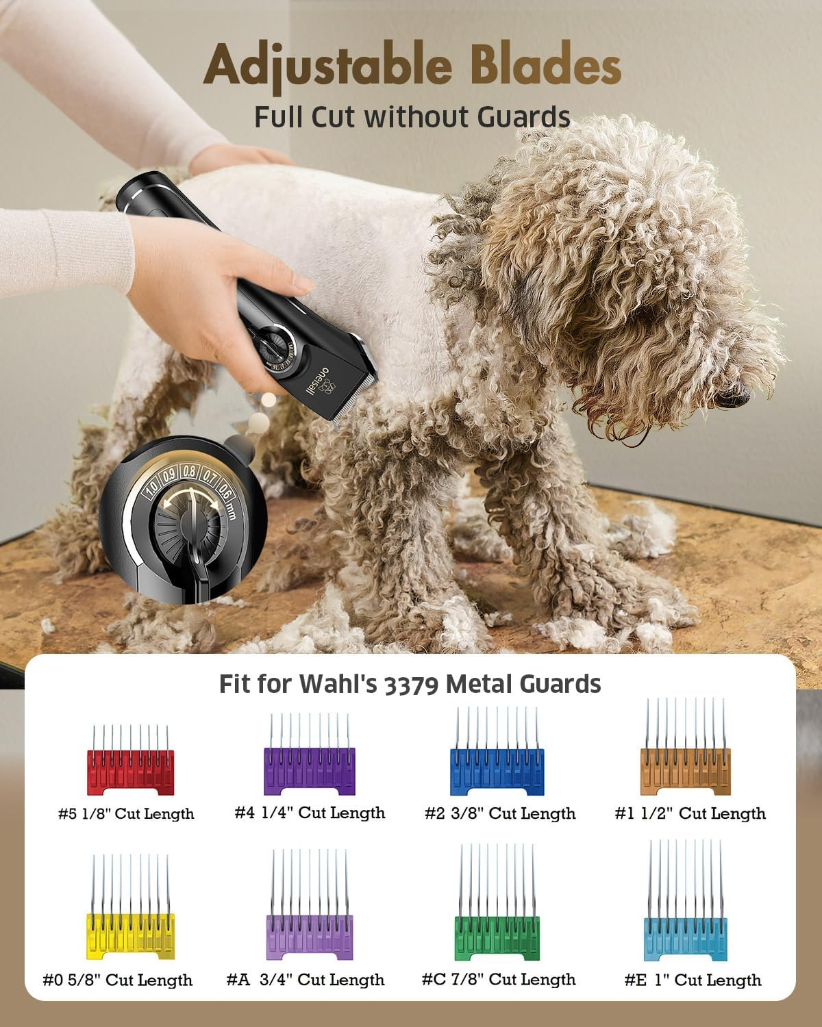 Oneisall Dog Clippers for Grooming Thick Curly Hair, Low Noise with Detachable Metal Blades, Heavy Duty Dog Grooming Kit Dog Trimmer/Shaver for Pets image number 6