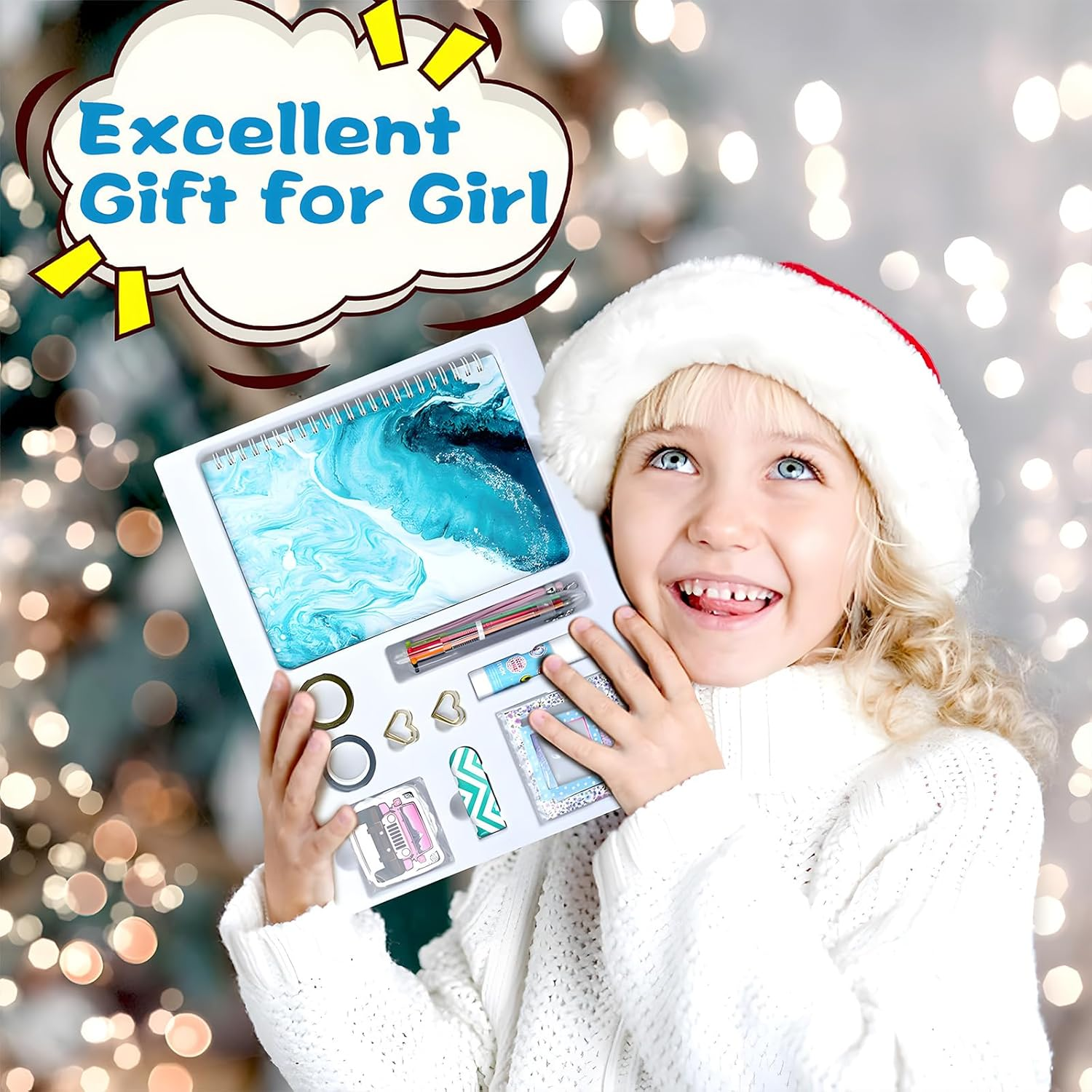 MOTYYA DIY Journal Set for Girls Ages 8-12 - Kids Diary Journaling Kit for Writing, Ideas Birthday Gifts and Toys for 8 9 10 11 12 13+ Years Old Teenage Girls Kids image number 4