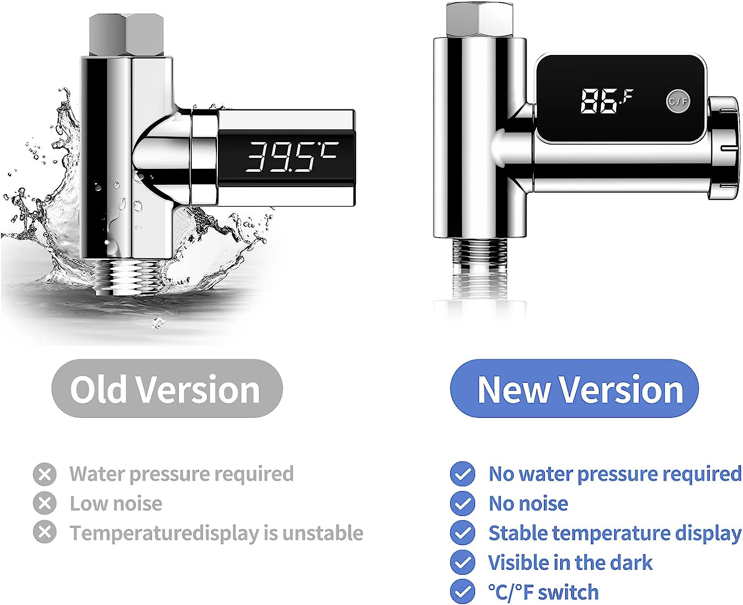 Shower Thermometer,Led Digital Shower Thermometer 0~100℃ (41~185℉) Baby Bath Water Temperature Monitor 360-Degree Rotating Display Celsius/Fahrenheit Switchable for Kids Elderly Pets Kitchen image number 6