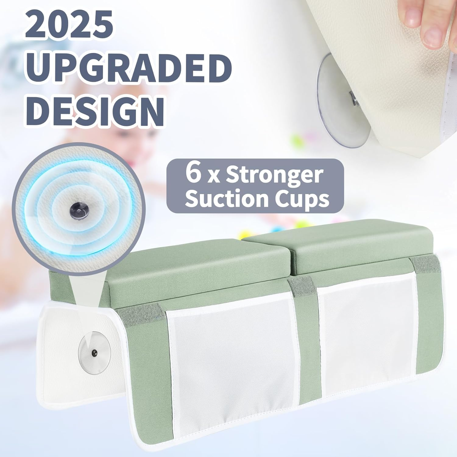 Bath Kneeler and Elbow Rest Pad Set, 3.8Cm Thick Baby Bath Kneeler Pads with Toys Organizer, Anti-Slip Cozy Knee & Arm Support Bathtub Mat, Quick Dry Kneeling Pad for Baby Bath Time image number 4