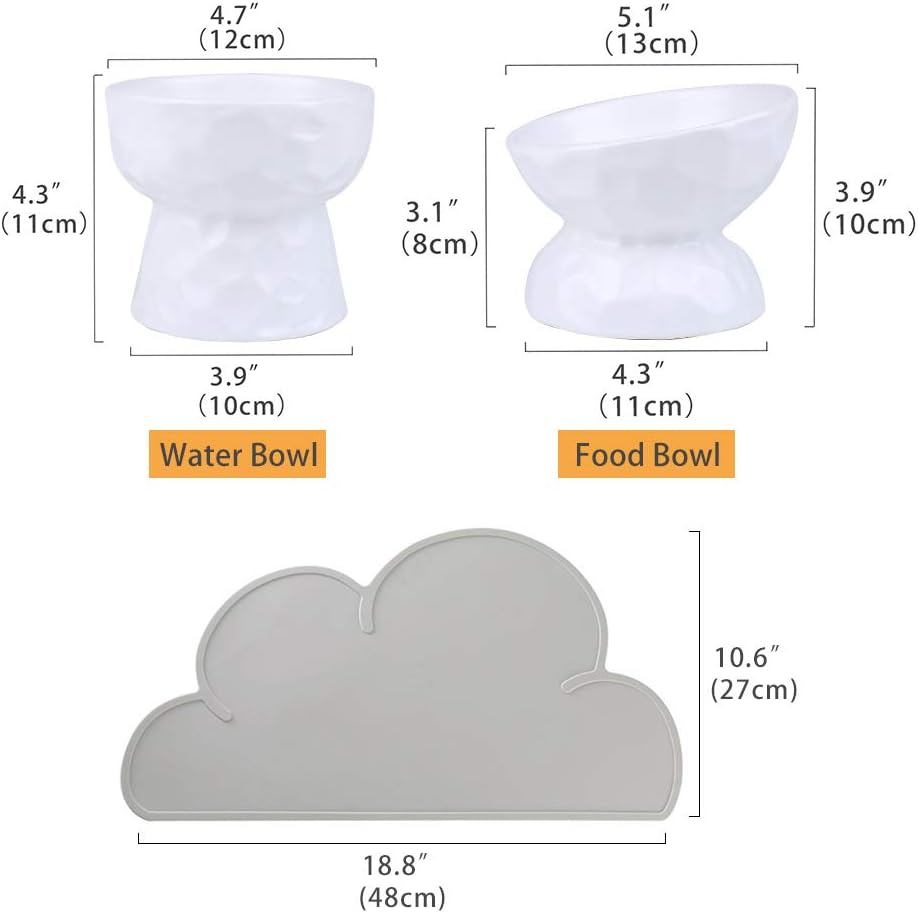White Ceramic Cat Food and Water Bowl Set,Cat Food Dish with Stand,Elevated Cat Bowls,Raised Cat Food Bowls anti Vomiting,Pet Bowl with anti Slip Mat,Stress Free for Cats and Small Dogs image number 4