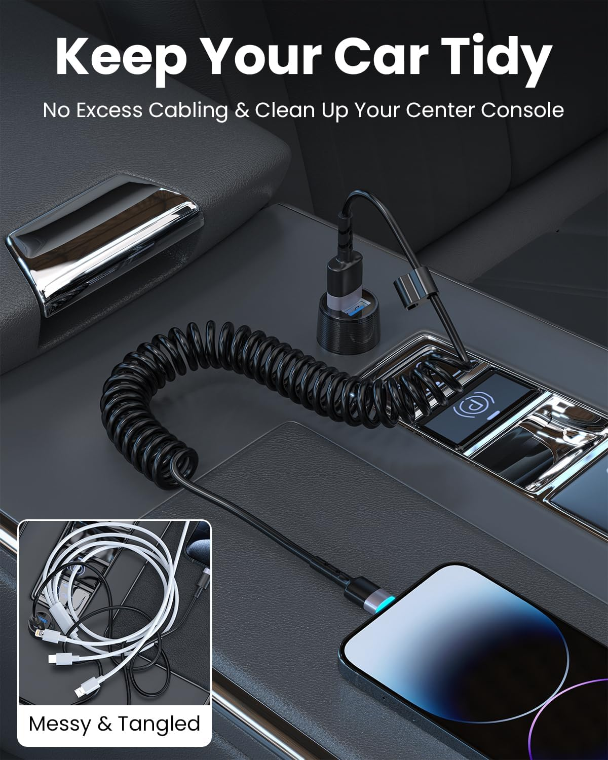 Coiled USB Lightning Cable for Apple Carplay 2 Pack Iphone Cord [Apple Mfi Certified], Short 1M USB to Lightning Charging Retractable Iphone Charger Cord for Iphone 14/13/12/11, Ipad, Airpods image number 6