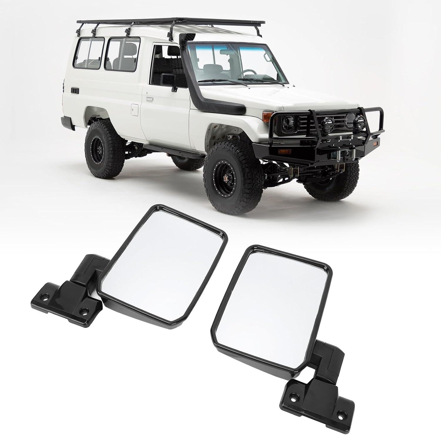 Left Right Door Mirror Set Clear Vision Rearview Mirrors Replacement for Landcruiser 70 75 78 Series 1985-2013 (Long) image number 5