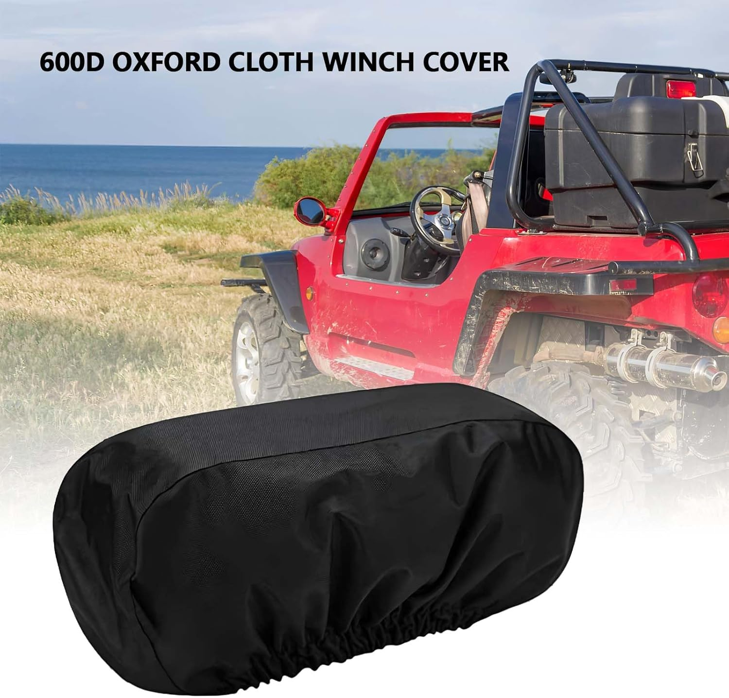 2Pcs Winch Cover, 600D Oxford Fabric Heavy Duty Waterproof Dust-Proof Uv-Resistant Protective Cover, Ideal for 8500-17500 Lbs Electric Winches, Indoor & Outdoor Universal Fit (55X19X24Cm) image number 6