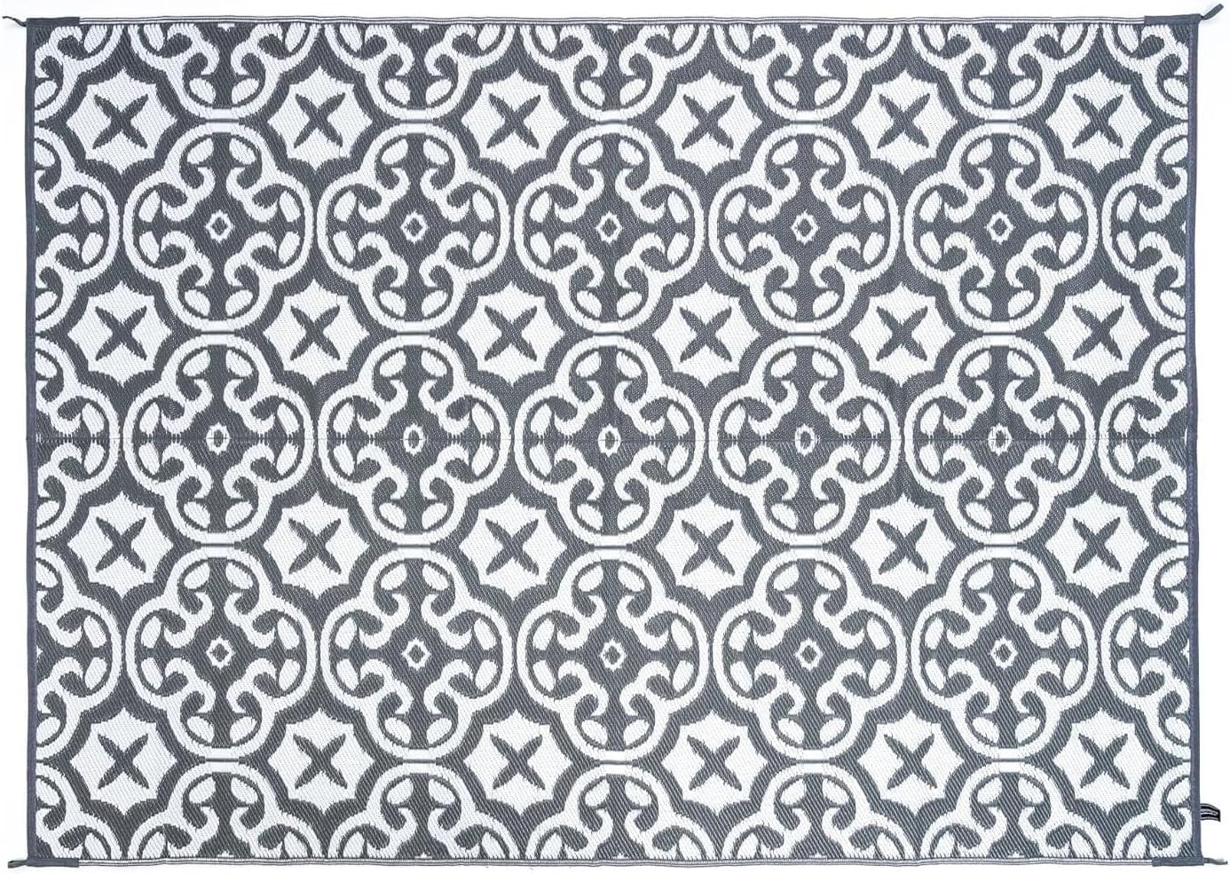 XCELERATOR Large Outdoor Rug for Patio, Reversible Portable Camping Rug, Weather Proof Plastic Straw Rug for RV Deck Camper Balcony, Lisboa Grey and White, 200X270Cm