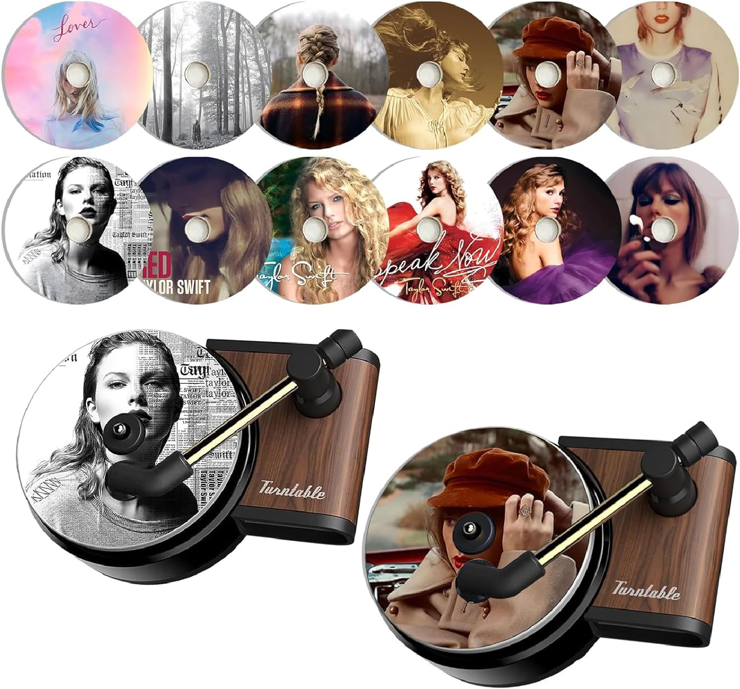 Car Air Freshener, Record Player Air Freshener, Car Record Player Ventilation Clip, Album Cover Record Player Clip, with 2 Players and 12Pcs Aromatherapy Tablets, Music Gifts for Singer Fans image number 6