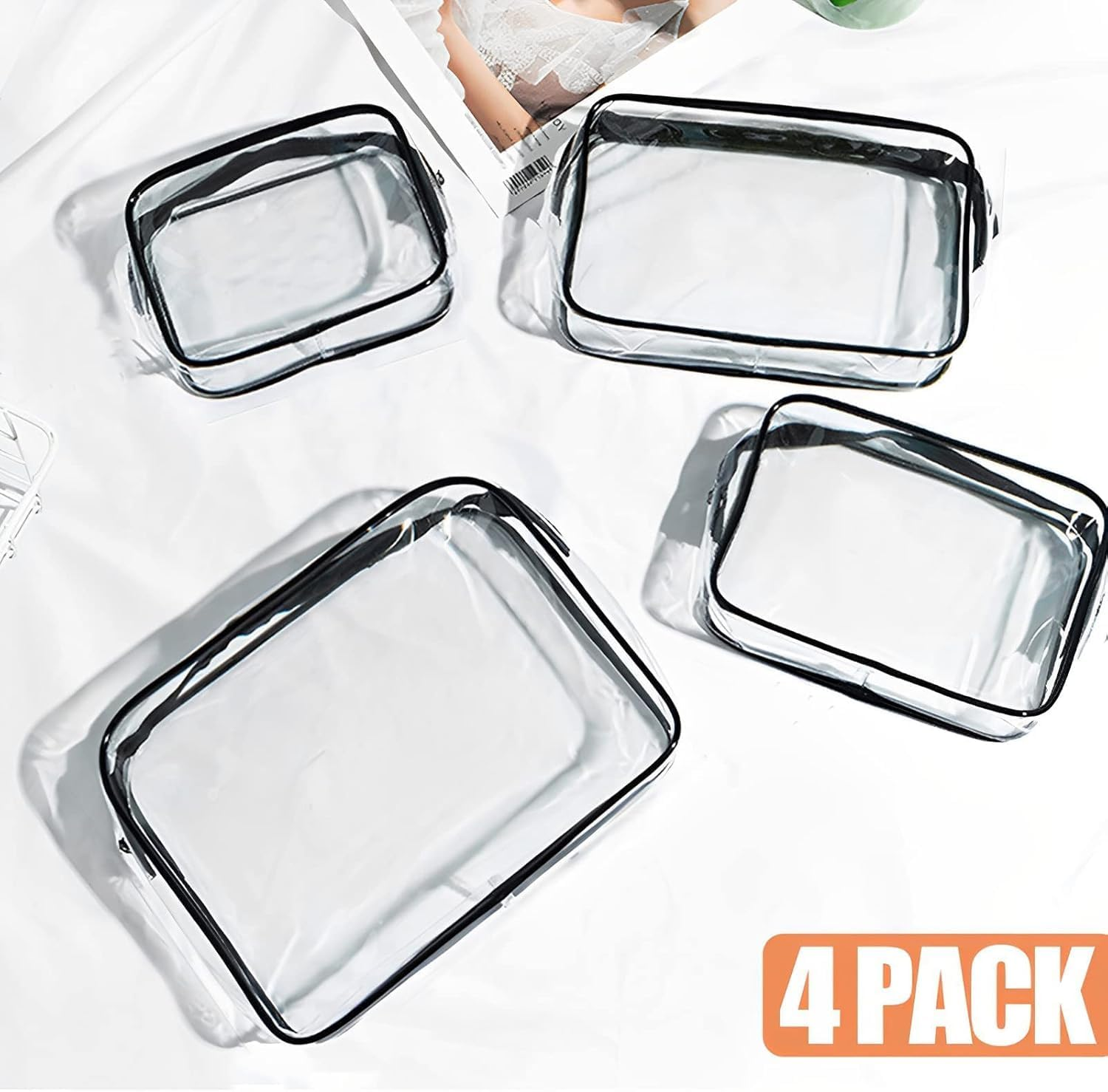 Mumoo Bear Clear Toiletry Bag, 4PCS Waterproof Transparent Tolietry Bag with Zippers, Clear Cosmetic Makeup Bag for Travel, Beach Vacation and Bathroom image number 4