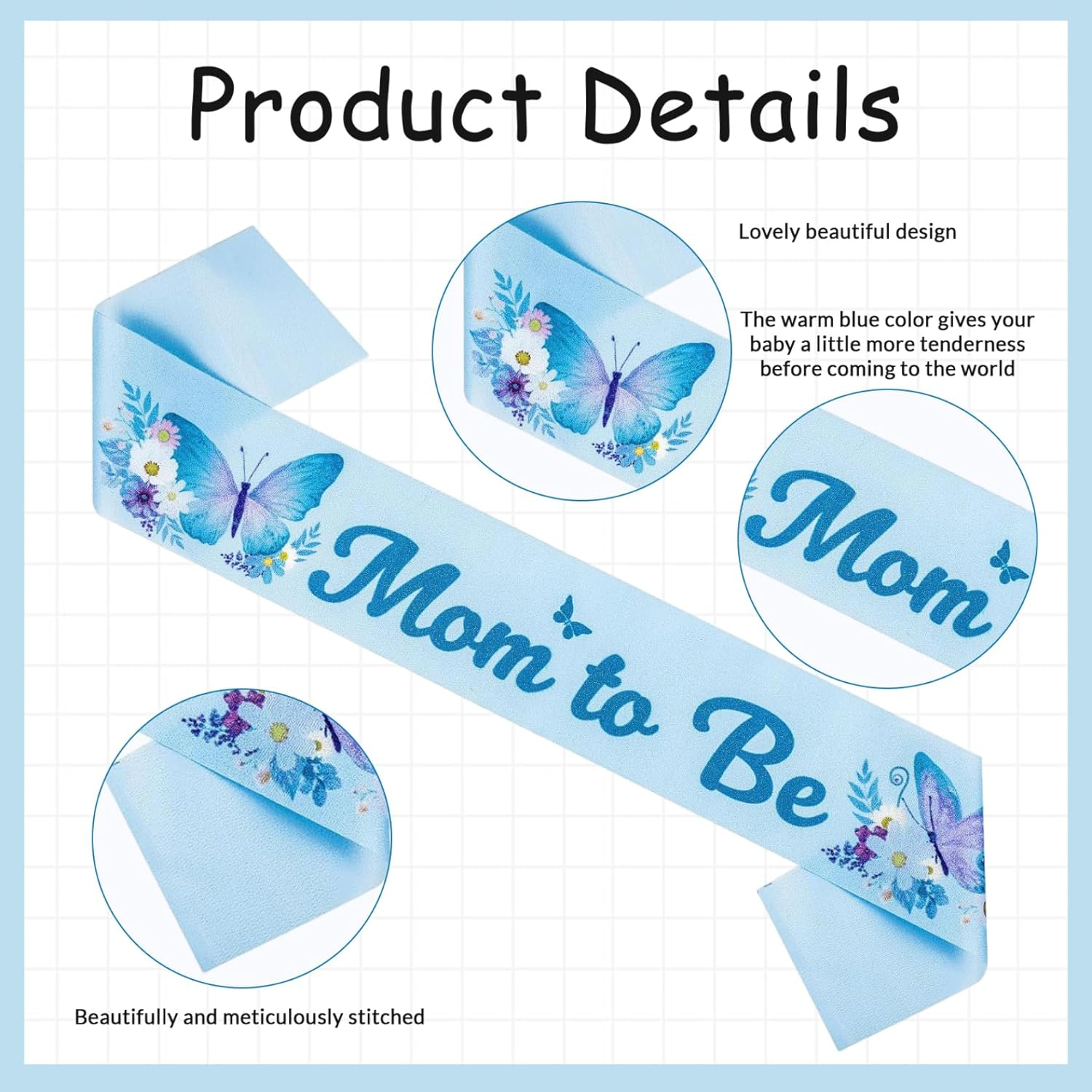 1 Set Baby Shower Sash for Mommy Badge Cute Blue Pin Flower Crown Headband Baby Shower Decorations for Pregnancy Props Keepsake Gifts Sash image number 4
