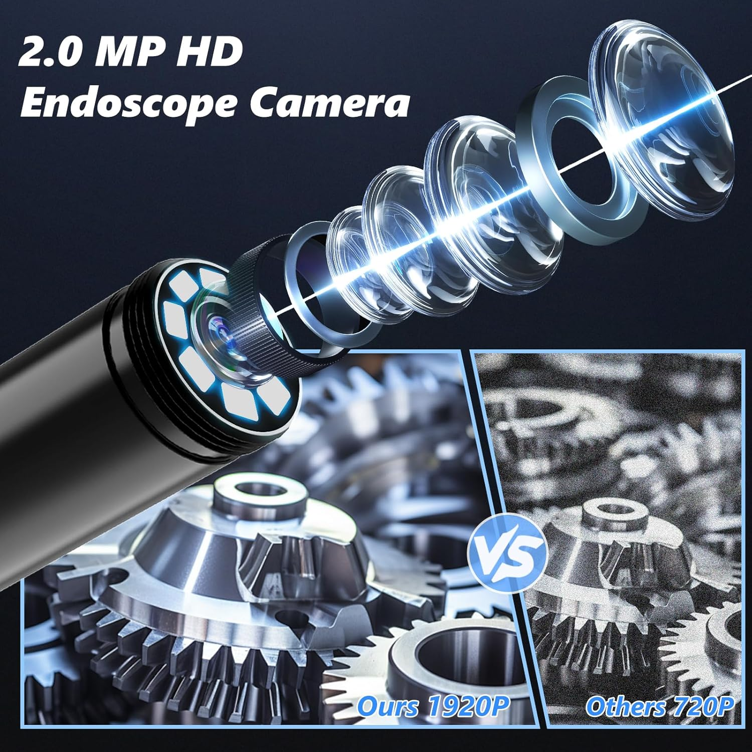 Endoscope Inspection Camera, 1920P Flexible Rigid Endoscope, 8 LED Borescope, USB No Wifi Snake Camera, Waterproof IP67 Tube Sink Pipe Drain Camera, for Android Ios Iphone Ipad Samsung,16.5Ft
