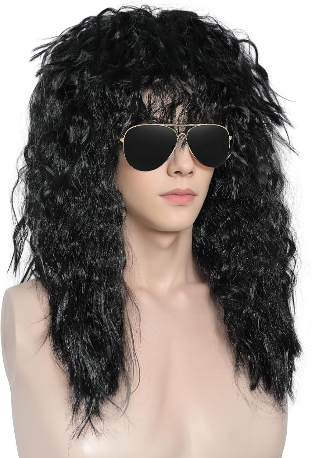 80S Mullet Wig for Men Women Rock Disco Wigs Long Brown Curly Punk Rock Hair Wig 70S 80S Costumes for Halloween Cosplay Party image number 6