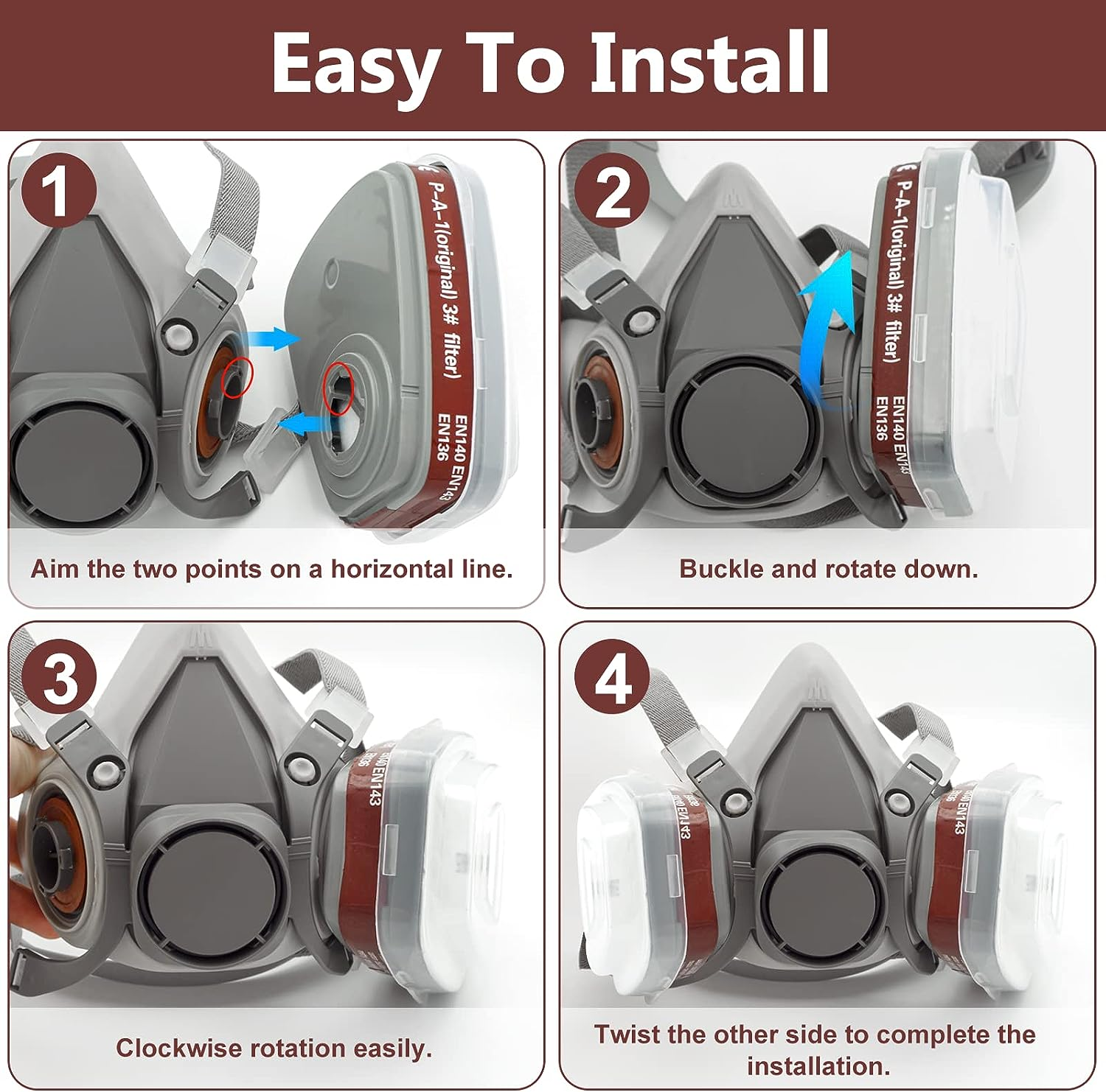 Half Facepiece Reusable Respirator Mask, Half Face Cover Set, Widely Used for Sanding, Cutting, Painting, Woodworking, Polishing, Welding, Spraying, Chemical and Other Work Protection image number 5