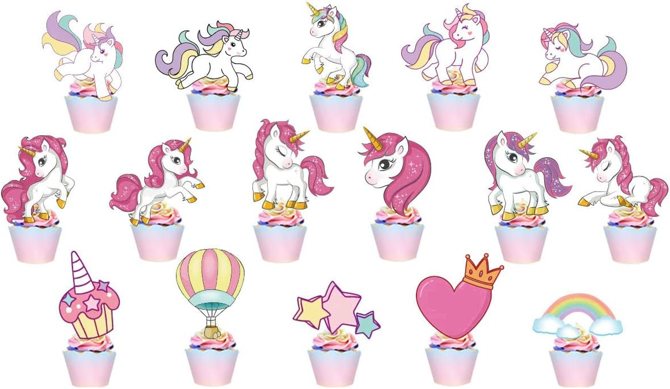 17Pcs Unicorn Theme Cupcake Toppers Unicorn Party Cake Decorations Rainbow Birthday Party Decoration Birthday Cake Toppers for Girls image number 2