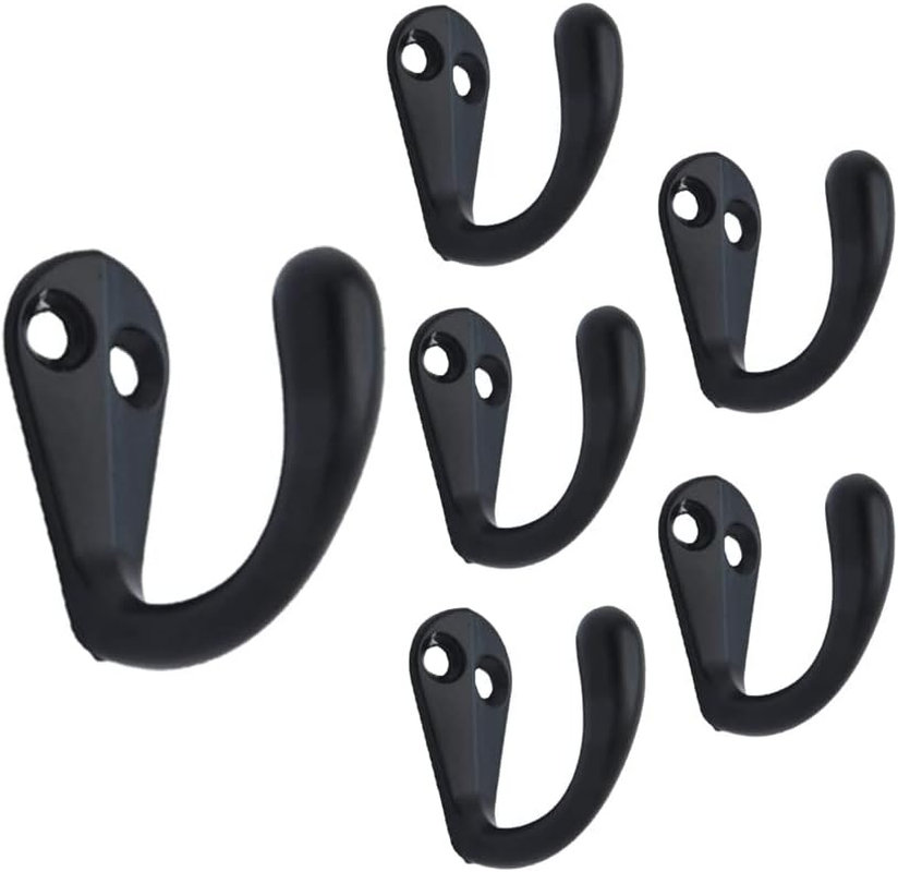 QCAA Premium Quality Single Prong Robe Hook Hanger, Zinc Die Cast, Matte Black, 6 Pack image number 1