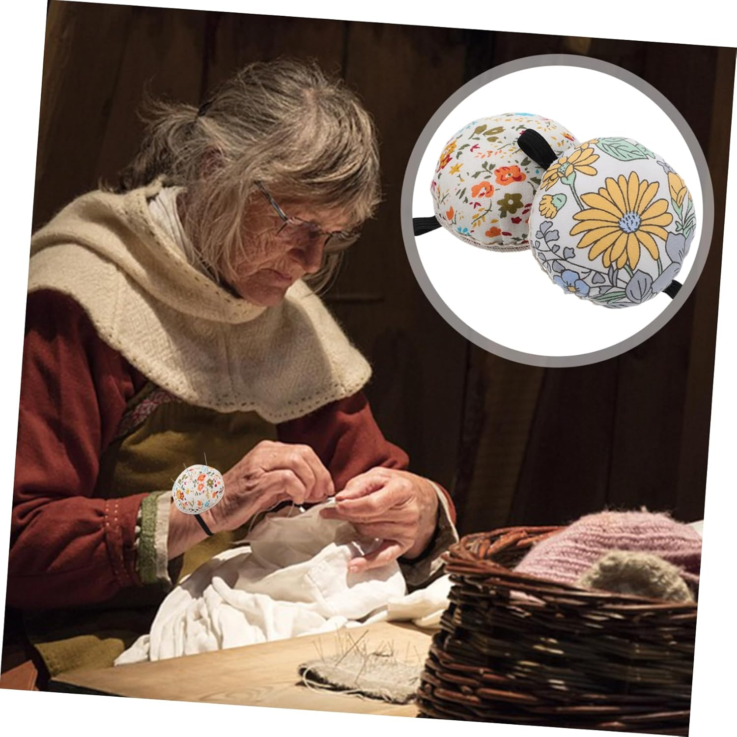 CORHAD 2Pcs Floral Wrist Pin Cushions Wearable Sewing for Easy Access for Beginners and Tailoring Projects Random Styles image number 4