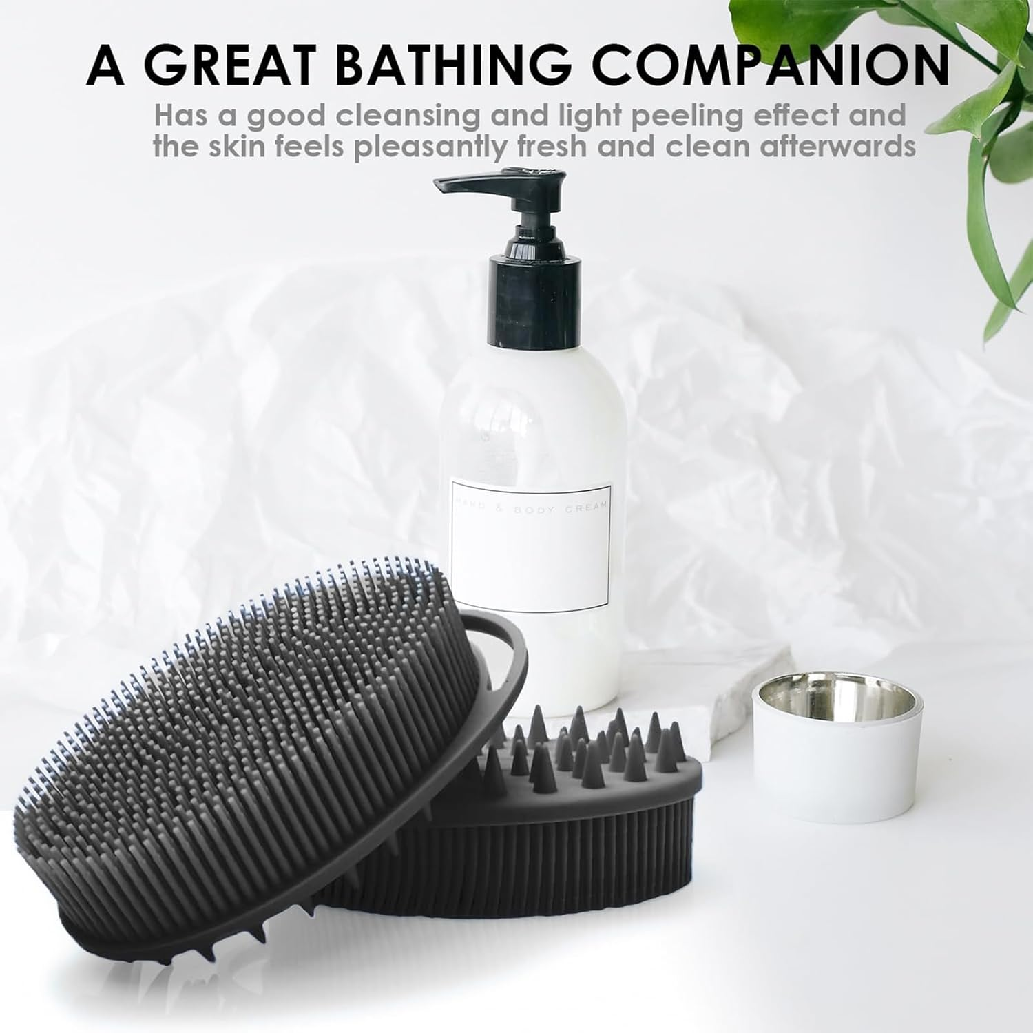 Rampula Silicone Body Scrubber, Silicone Loofah, Bath Cleaning Scrubber, Shower Sponge Glove, Exfoliating Body Brush for Wet or Dry Brushing, More Hygienic than Traditional Loofah (Black and Grey) - 2Nd-Grey image number 5