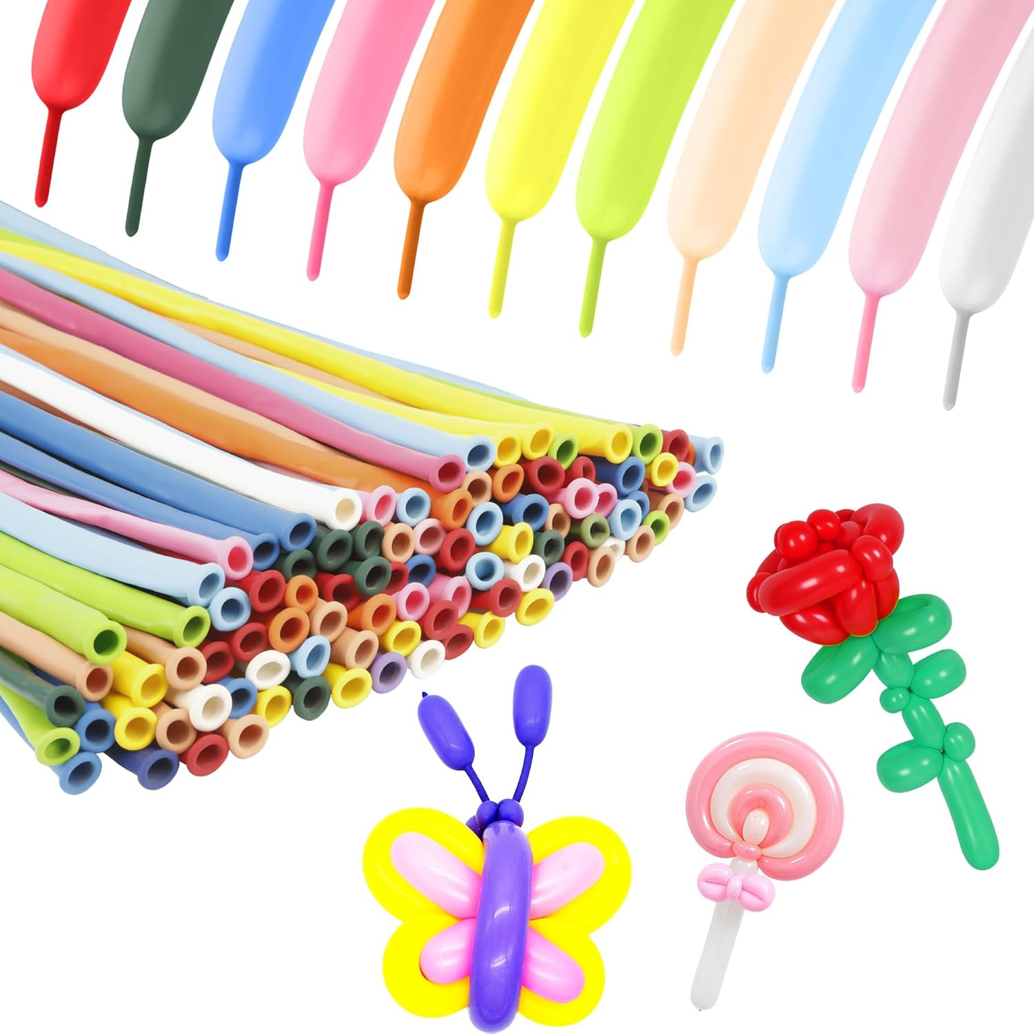 260 Balloons, 100 PCS Mix Color Long Balloons, Twisting Animal Balloons Magic Balloons Clear Long Skinny Latex Balloons Clown Balloon Long Balloon Animals Shape for Birthday Party Decoration Balloon
