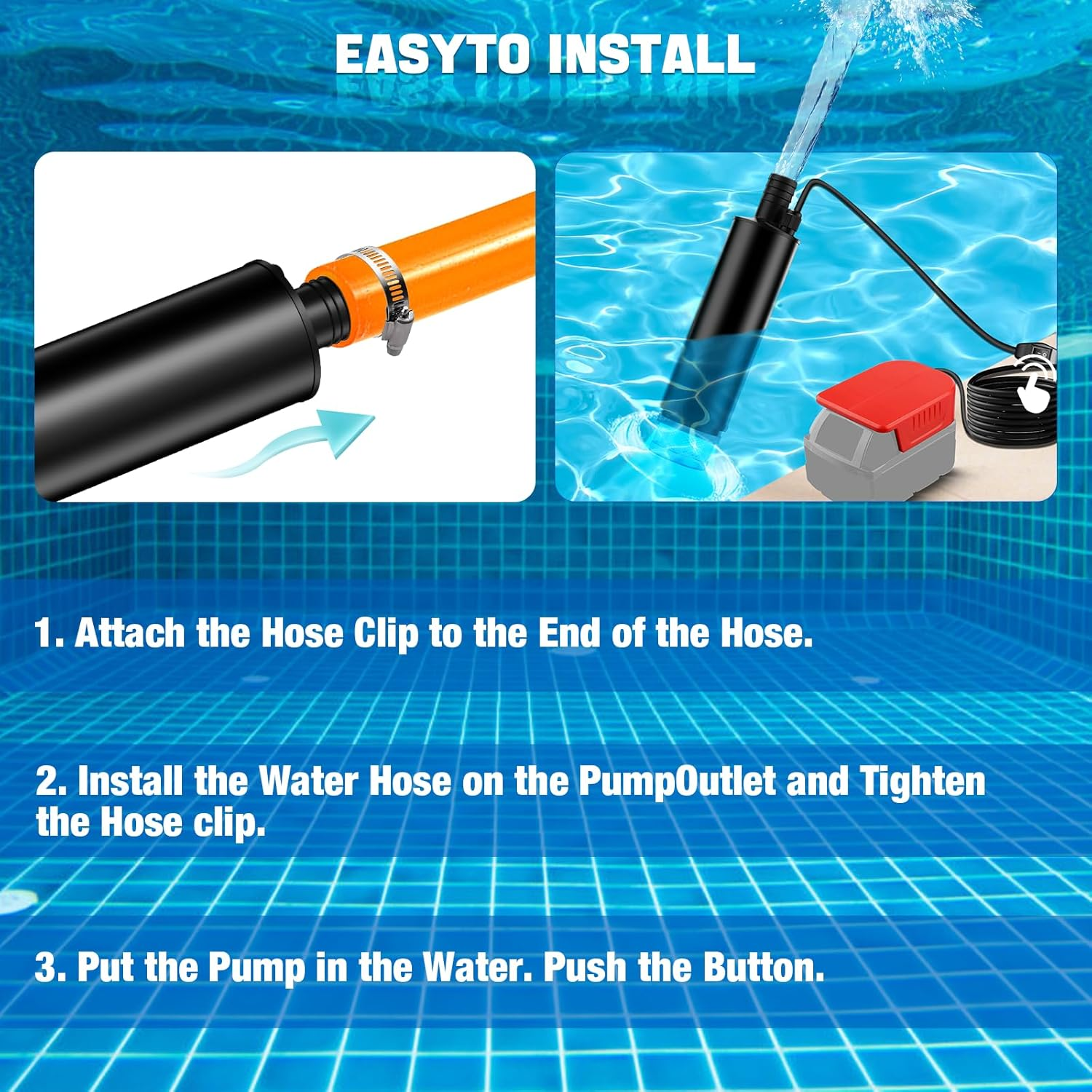 Cordless Submersible Water Pump Compatible with Milwaukee M18 18V Li-Ion Battery, 500GPH Portable Transfer Sump Pump for Camping Tub Garden RV Pond Draining Job Sites(No Battery) image number 1