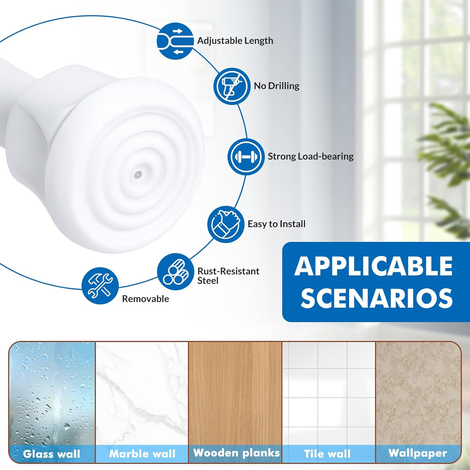 8 Packs Small Tension Rods 16 to 28 Inch Spring Adjustable Bars for Camper RV Refrigerator, Kitchen Windown, Cupboard Utensils, Closet, and Cabinet, White image number 2