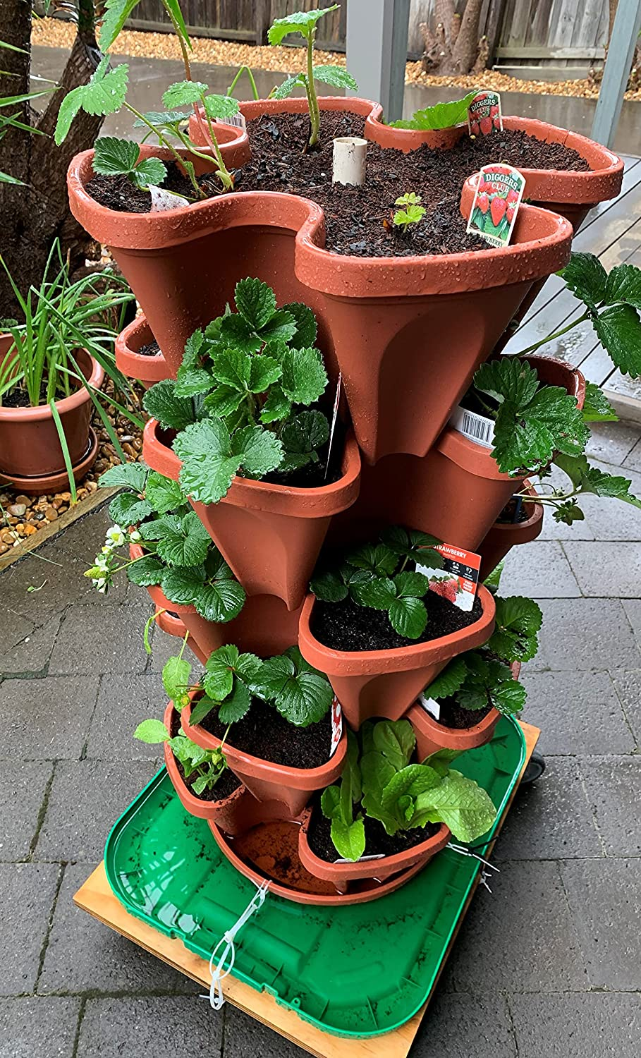 Large 5 Tier Stackable Planter Set Vertical Garden - 45Cm Width (Terracotta)