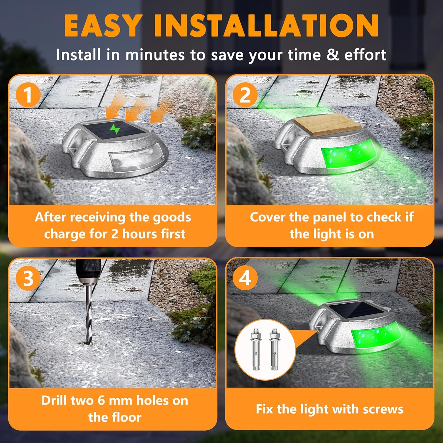 2 Pack Solar Driveway Lights,Solar Deck Lights,Ground Marker Lights,Wireless Driveway Safety Light,Cast Aluminium Road Highway Spike Lamp,Waterproof Wireless Dock Light for Pathway Garden Walkway image number 5