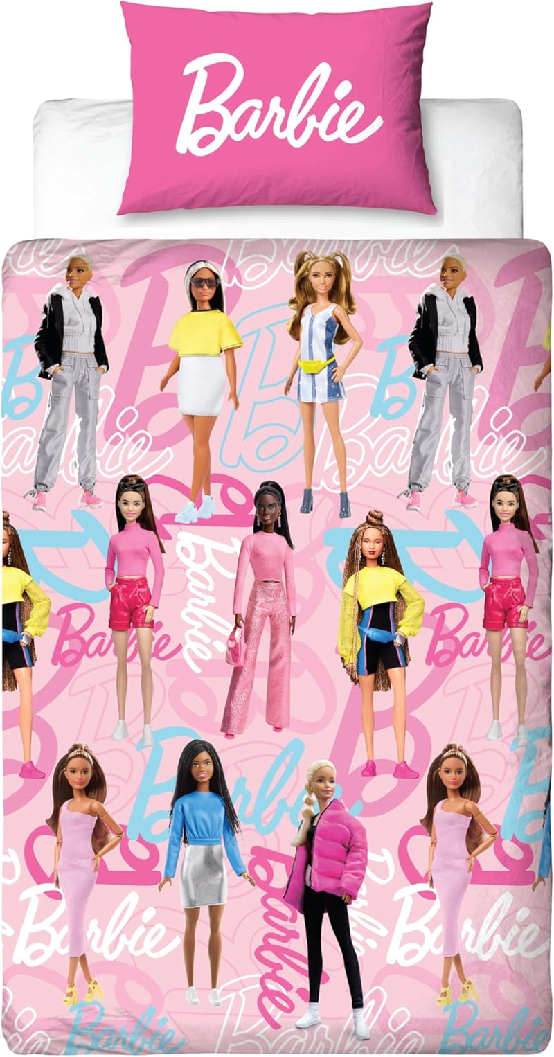 Character World Barbie Children'S Reversible Duvet Cover Set, No Box Design, 2 Sides, with Matching Pillowcase, Polyester, Pink image number 6