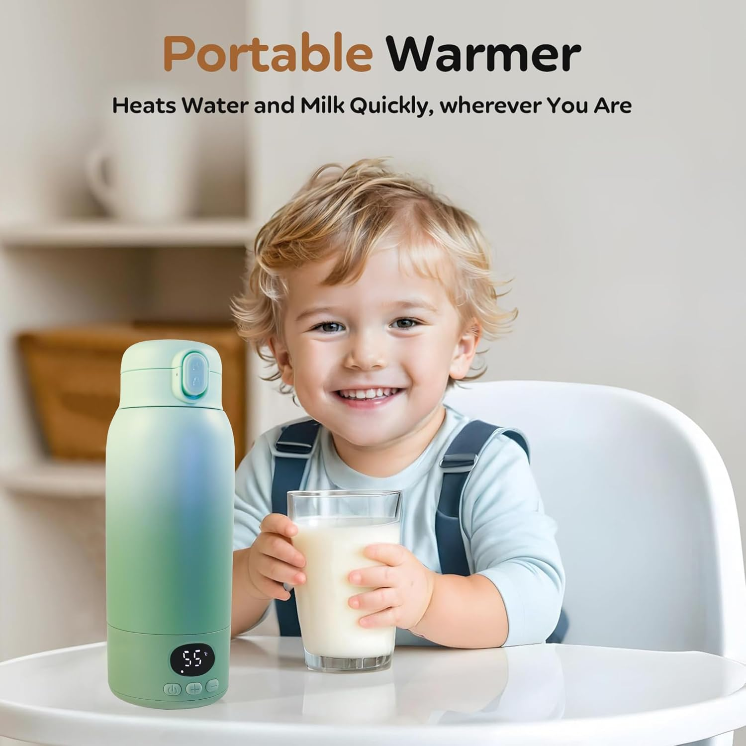 Portable Bottle Warmer for Travel,Milk Warmer for Baby Breastmilk with Fast Heating & Precise Temp Control, Bottle Warmer for Car, Outdoors, 17 Ounces Large Capacity,Green(Only Contains Wires, No Plugs) image number 1