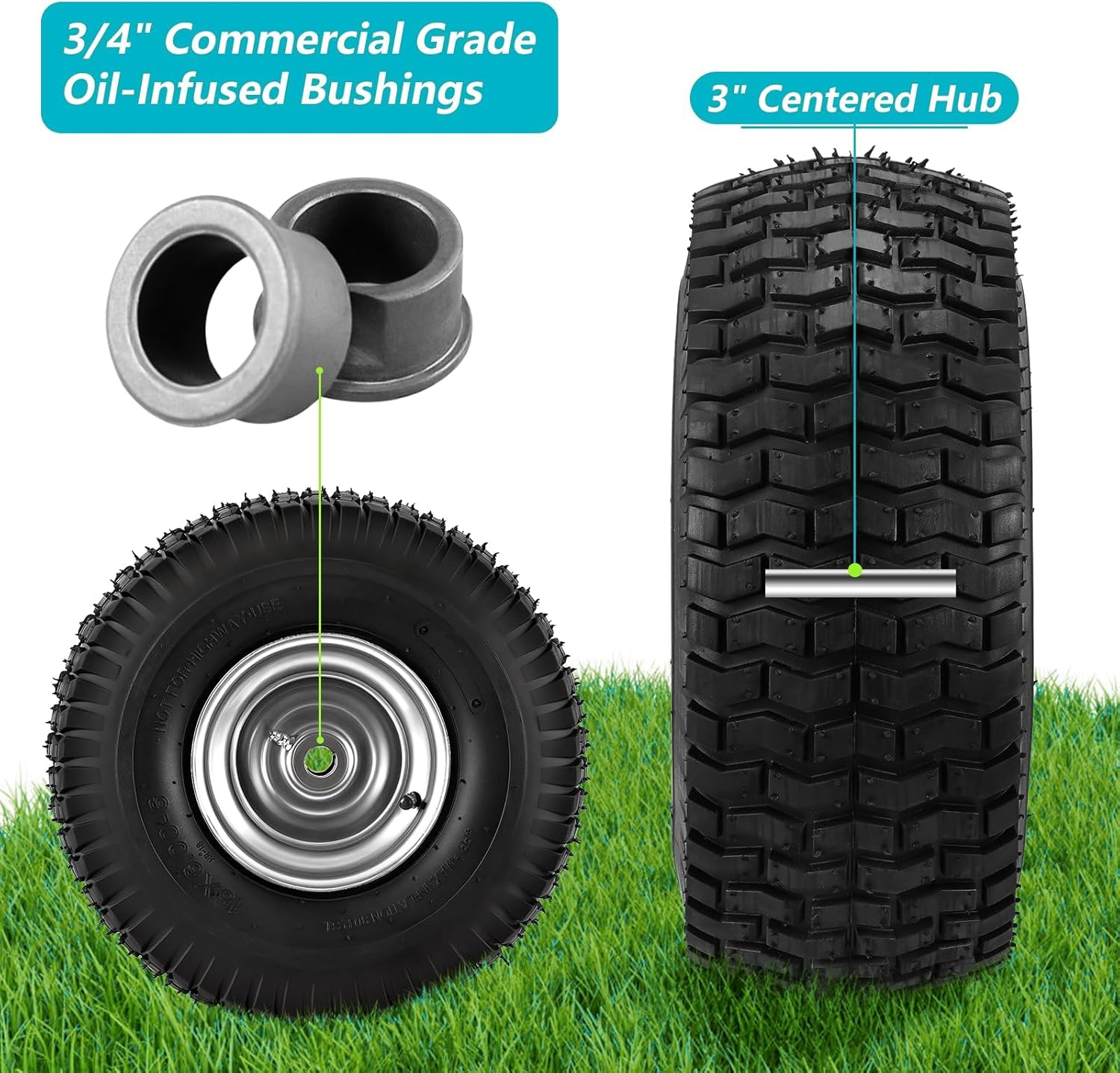 Hsupawa 15X6.00-6 Lawn Mower Tire and Natural Rubber 4 Ply with Tube 2-Pack 400 Lbs Capacity .Wheel Front Tire Compatible with John Deere Craftsman Husqvarna Riding Mowers Lawn Tractorss. image number 4