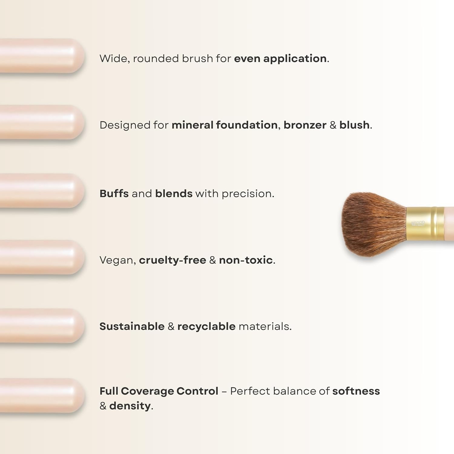 Scoop Whole Beauty Vegan Kabuki Brush | Ultra-Soft Bristles for Seamless Buffing & Blending of Mineral Foundation, Bronzer & Blush | Vegan, Cruelty-Free, Eco-Friendly | 40G image number 5