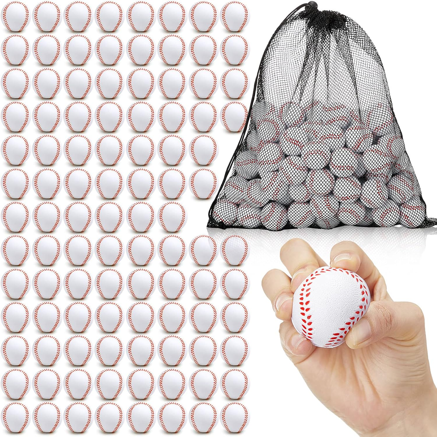 Wettarn 100 Pcs Mini Training Foam Baseballs Soft Baseballs with Storage Bag Practice Baseballs for Hitting Pitching Machines Batting Accuracy Indoor Outdoor Sports Kids Teenager Players Play
