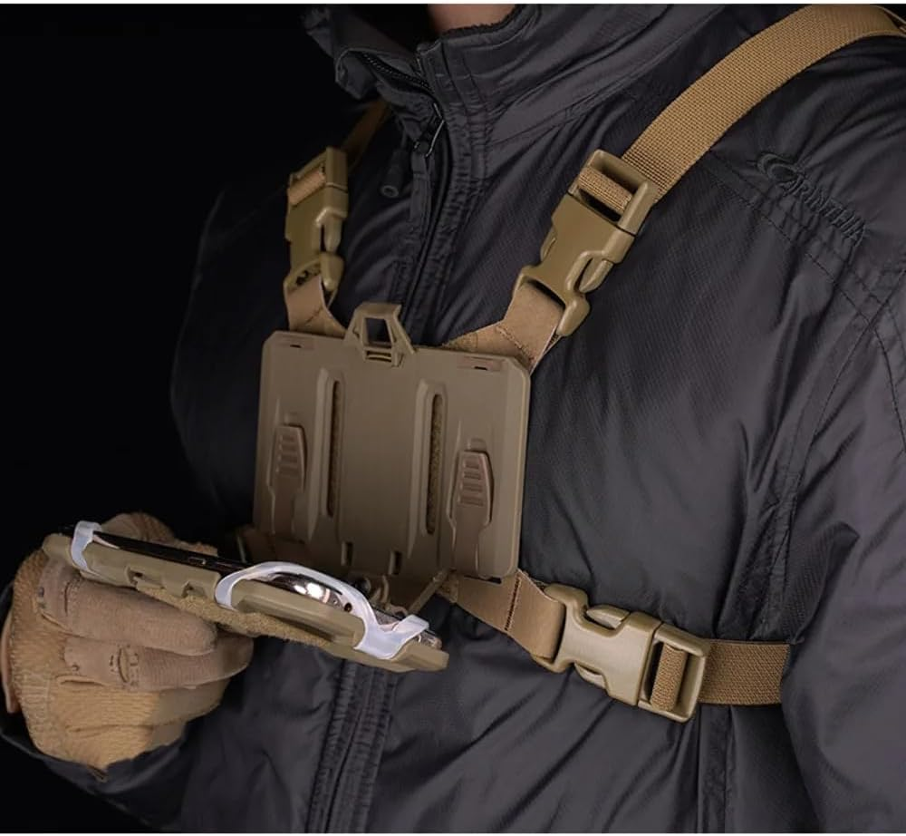 Tactical Navigator Harness Flip Lite Chest Rig Phone Carrier Bracket Fixing Strap Buckle Vest Smartphone Holster Outdoor Navigation Board Panel Holder Brown image number 1