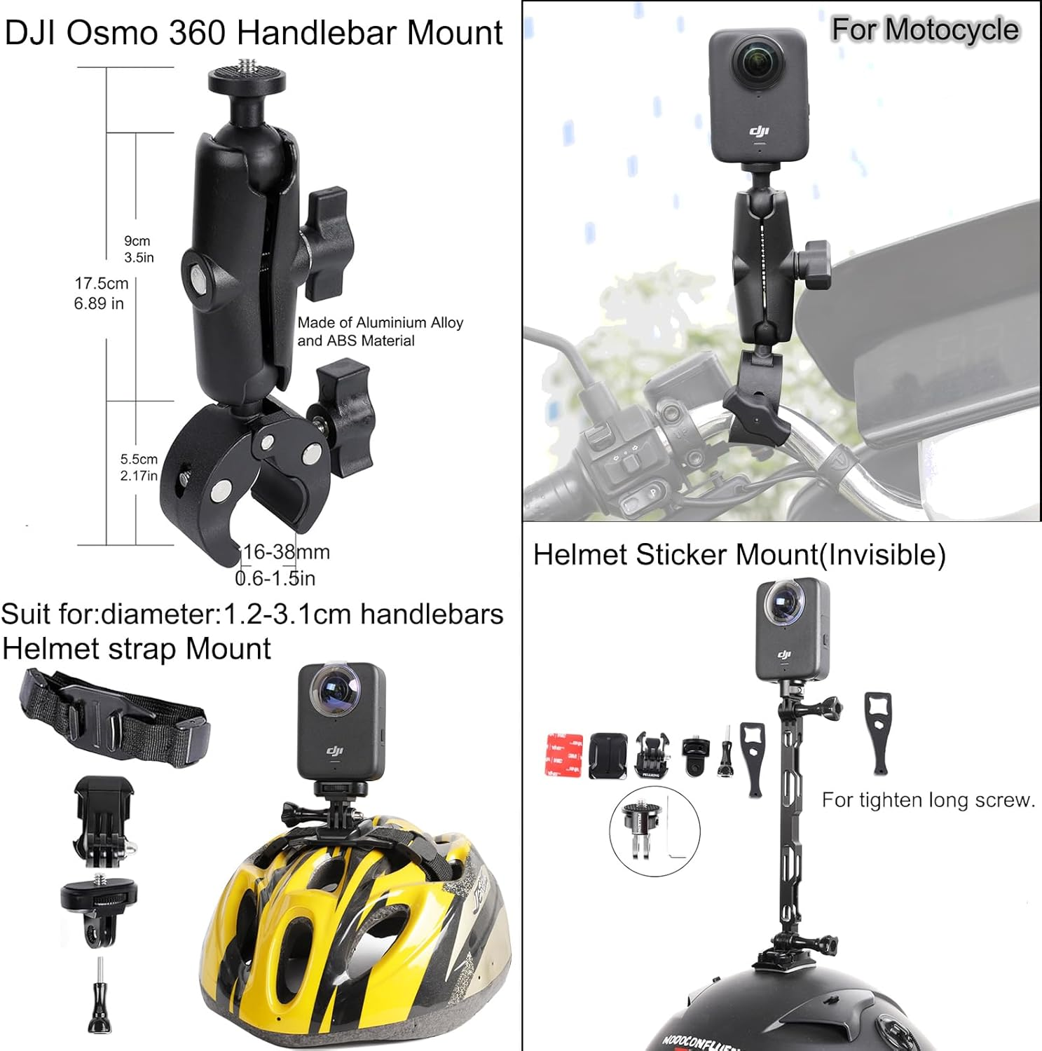 Pellking Accessories Kit for DJI Osmo 360,Included Carrying Case with Belt,2 Pcs Metal 1/4" Adapter,Handlebar Clamp,Magnetic Mount,43In Selfie Stick,Chest Strap,Head Strap,Backpack Mount,And Others image number 2