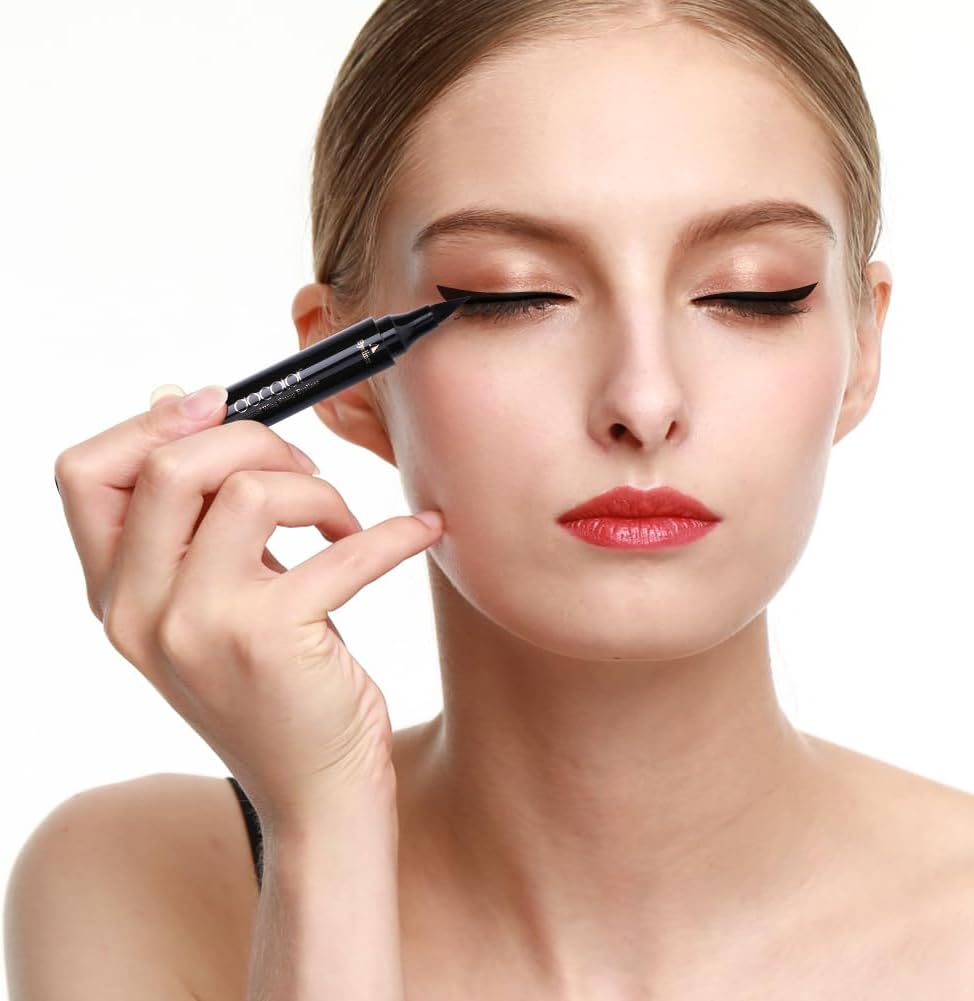 Docolor Eyeliner Stamp Double-Sided Liquid Winged Eye Liner Pen Waterproof Smudgeproof Long Lasting Wing Original Eyeliner Pen(1Pc,Black) image number 3