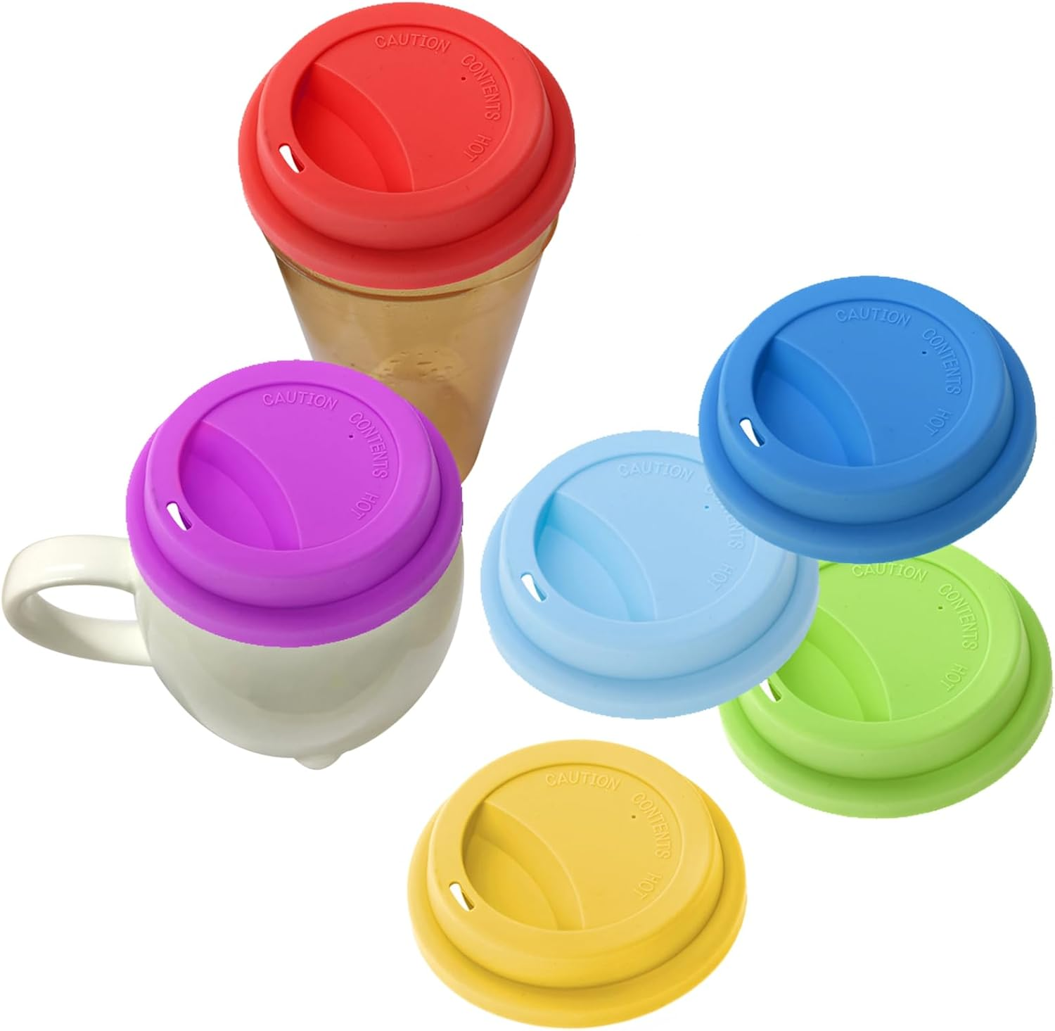 Aspire 6 PCS Silicone Drinking Lid Cup Lids, Reusable Coffee Cup Covers/Lids - White