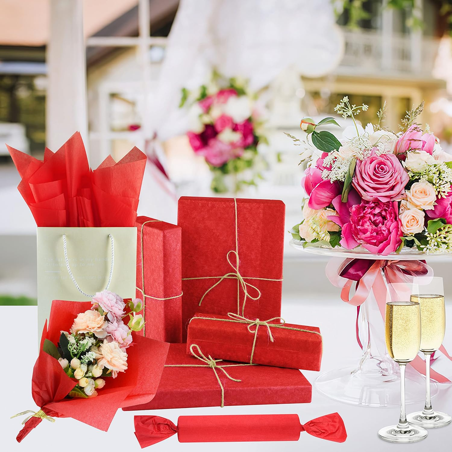NEBURORA Red Tissue Paper for Gift Bags - 60 Sheets, 14 X 20 Inch, Bulk Packaging Paper for Gift Wrap, Filler, Flower Crafts, Birthday, Wedding, Valentine'S Decor - 10 Colors image number 3